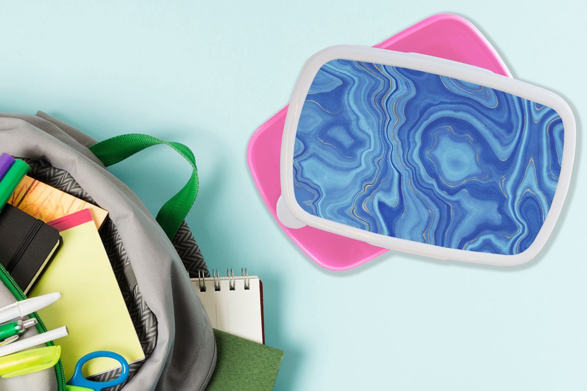 Achatgeode rosa - (2-tlg), Kunststoff Brotbox MuchoWow Marmor, Lunchbox für Kinder, Brotdose Mädchen, Blau Snackbox, Kunststoff, Steine - Erwachsene, -