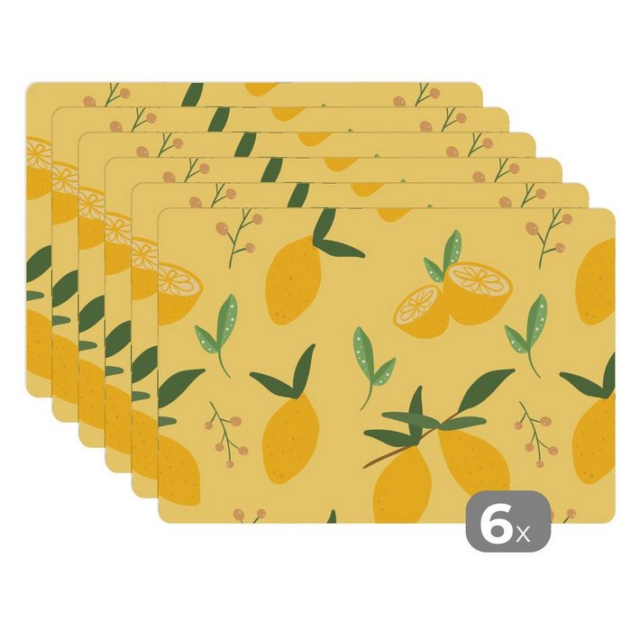 Platzset Zitrone - Blätter - Muster MuchoWow (6-St) Platzset Platzdecken Platzmatte Tischmatten Schmutzabweisend
