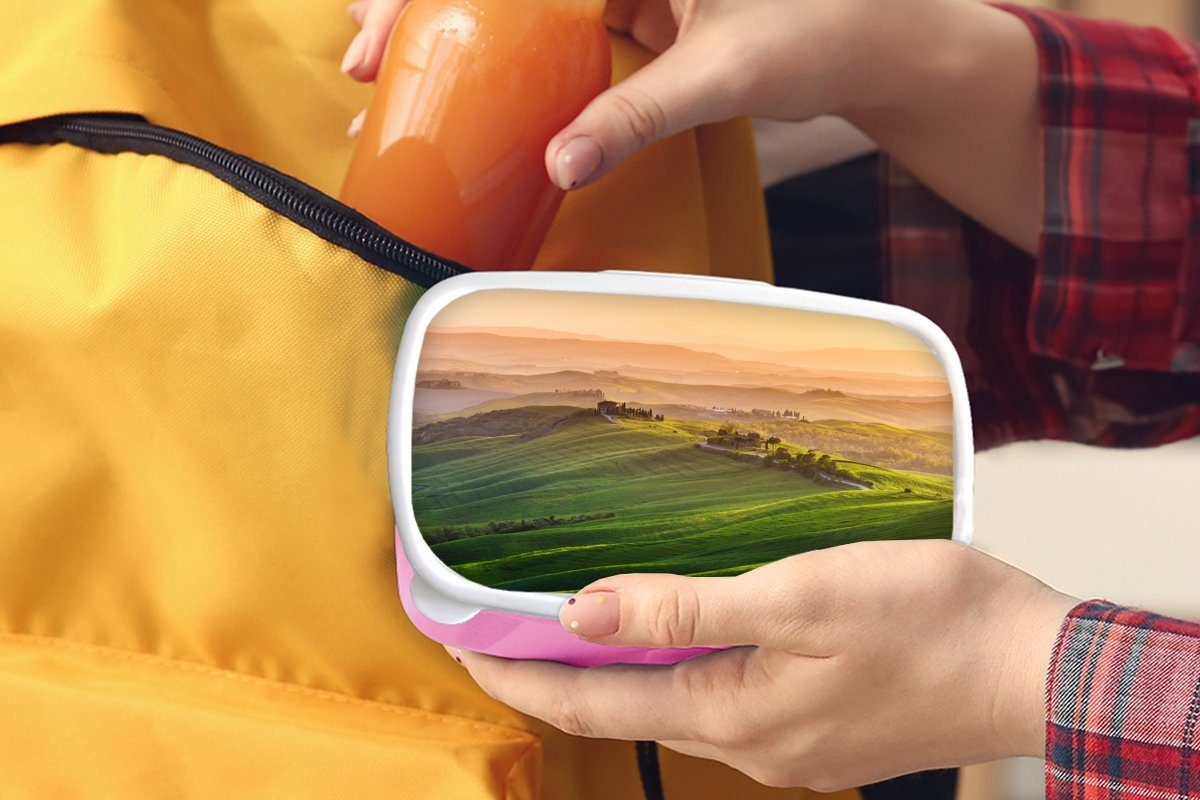 Brotdose Toskana (2-tlg), - - Lunchbox Hügel, Landschaft Erwachsene, Mädchen, Kunststoff, Brotbox Kinder, rosa Kunststoff MuchoWow Snackbox, für