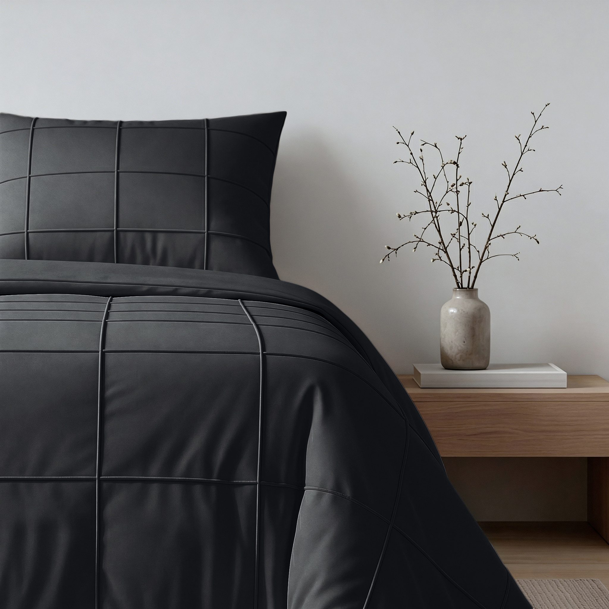 Sitheim® Bettwäsche SLEEPTIME FRESH CHECK PINTUCK Bettbezug & Kissenbezüge, Mikrofaser, 3 teilig – Bild 3 von 5
