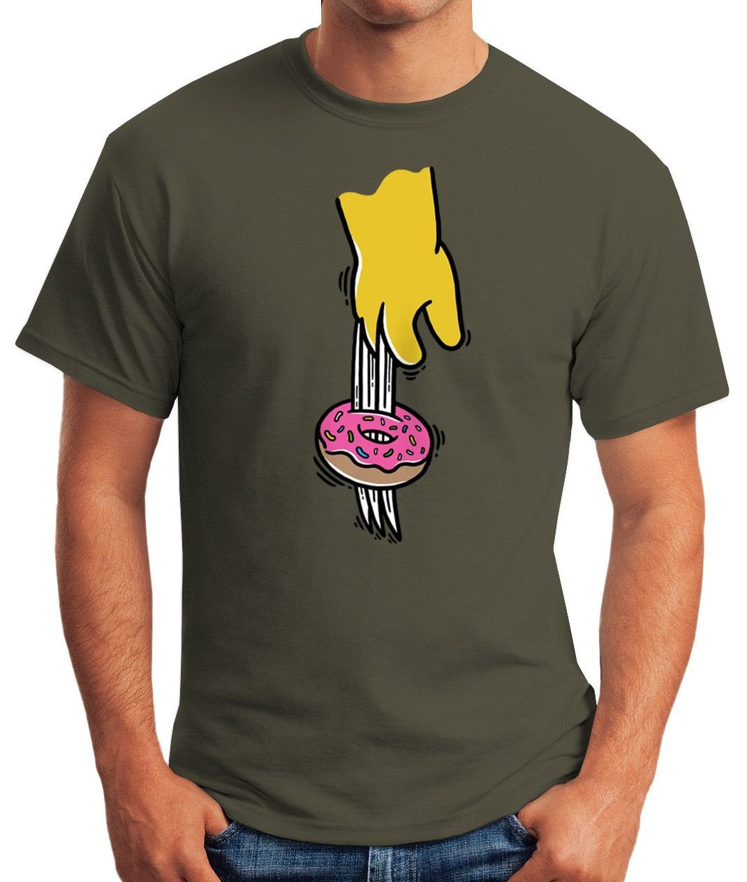 T-Shirt MoonWorks Doughnut Moonworks® Fun-Shirt Print Print-Shirt Herren grün mit Donut