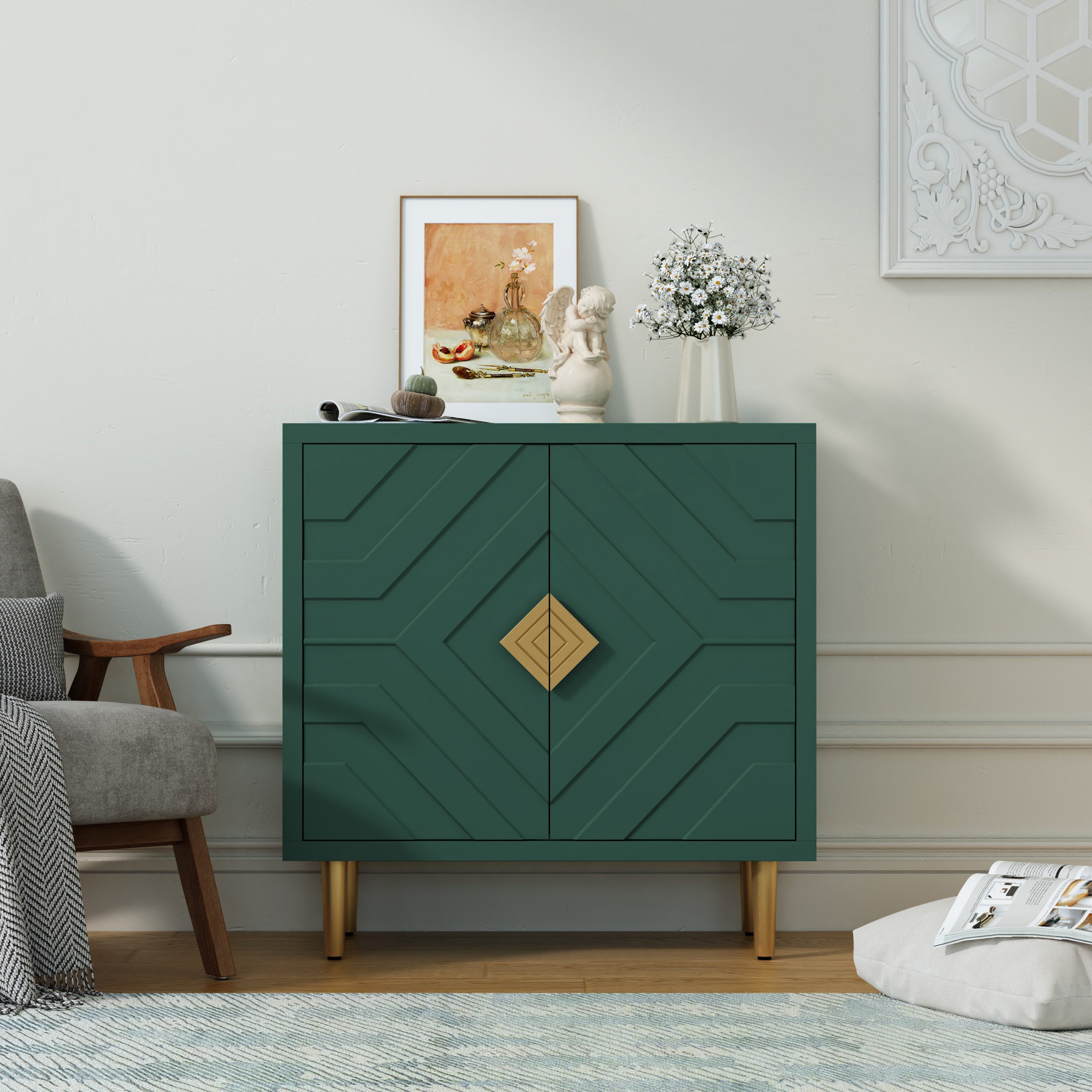 HOLTICO Sideboard Schrank für Wohnzimmer, Küche, Schlafzimmer (1 St), Kommode mit 2 Türen, Küchenschrank, Aufbewahrungsschrank – Bild 3 von 5