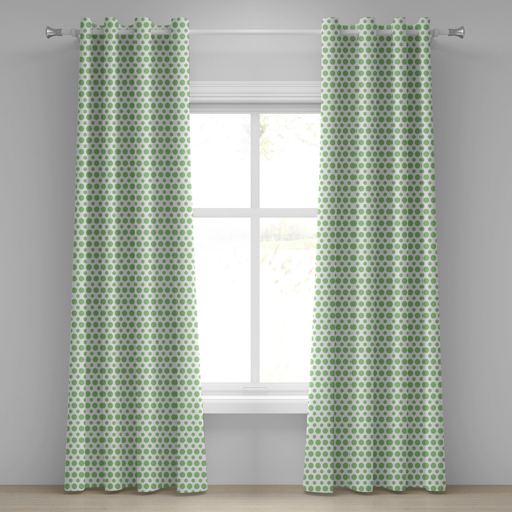 Gardine Dekorative 2-Panel-Fenstervorhänge für Schlafzimmer Wohnzimmer, Abakuhaus, Grün Pop-Art Retro Style-Punkte