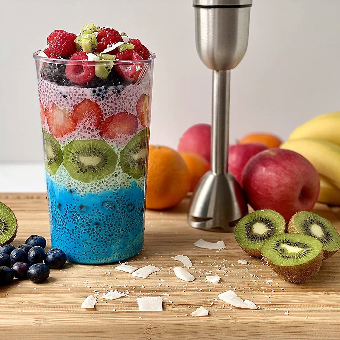 KLAMER Stabmixer Set 800 Watt, 4 in 1 Pürierstab Edelstahl mit stufenloser Geschwindig…, 800 W, Kindersicher, stufenlos regelbar, Quick-Lock-Turn-System, 4 Klingen