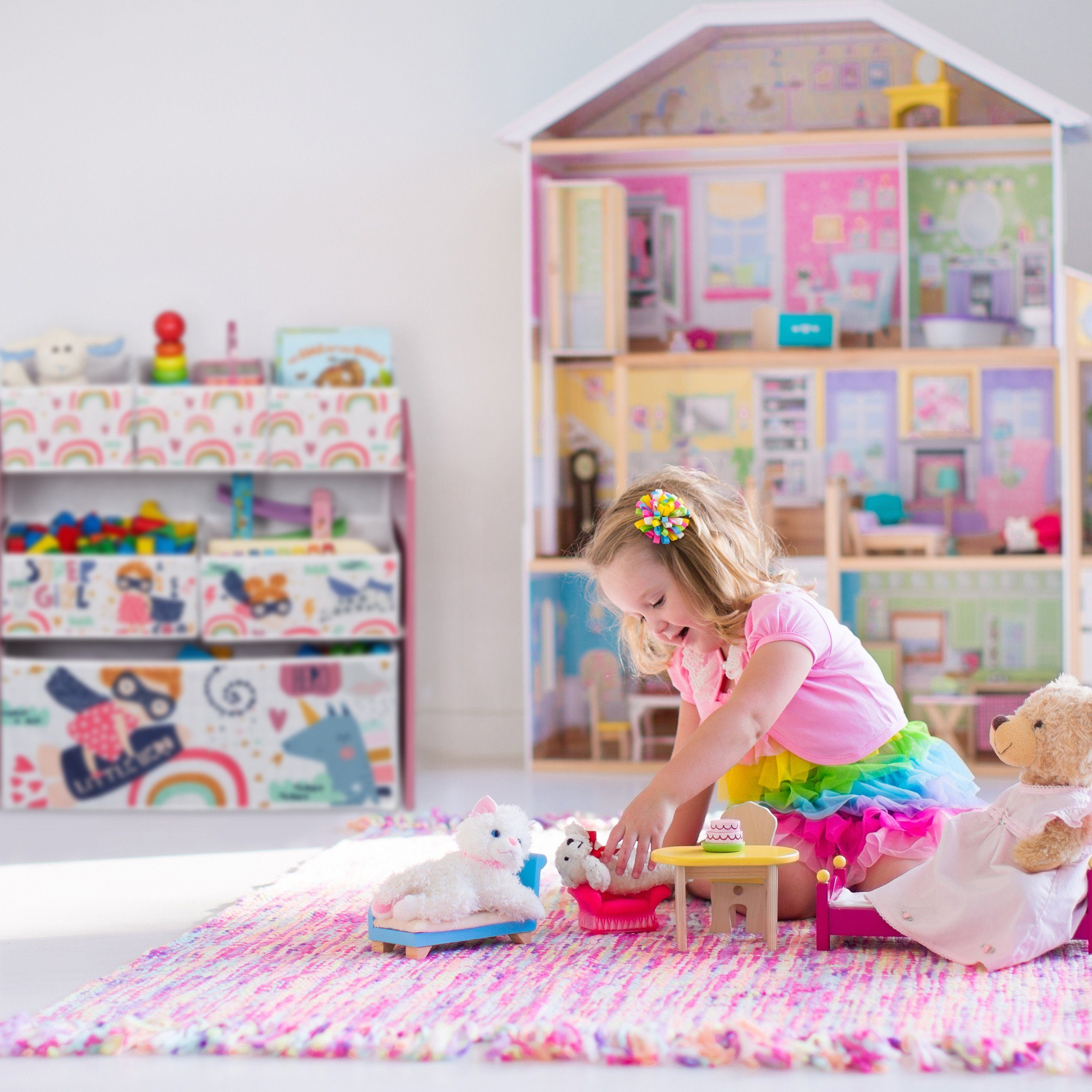 relaxdays Kinderregal mit 6 Aufbewahrungsboxe