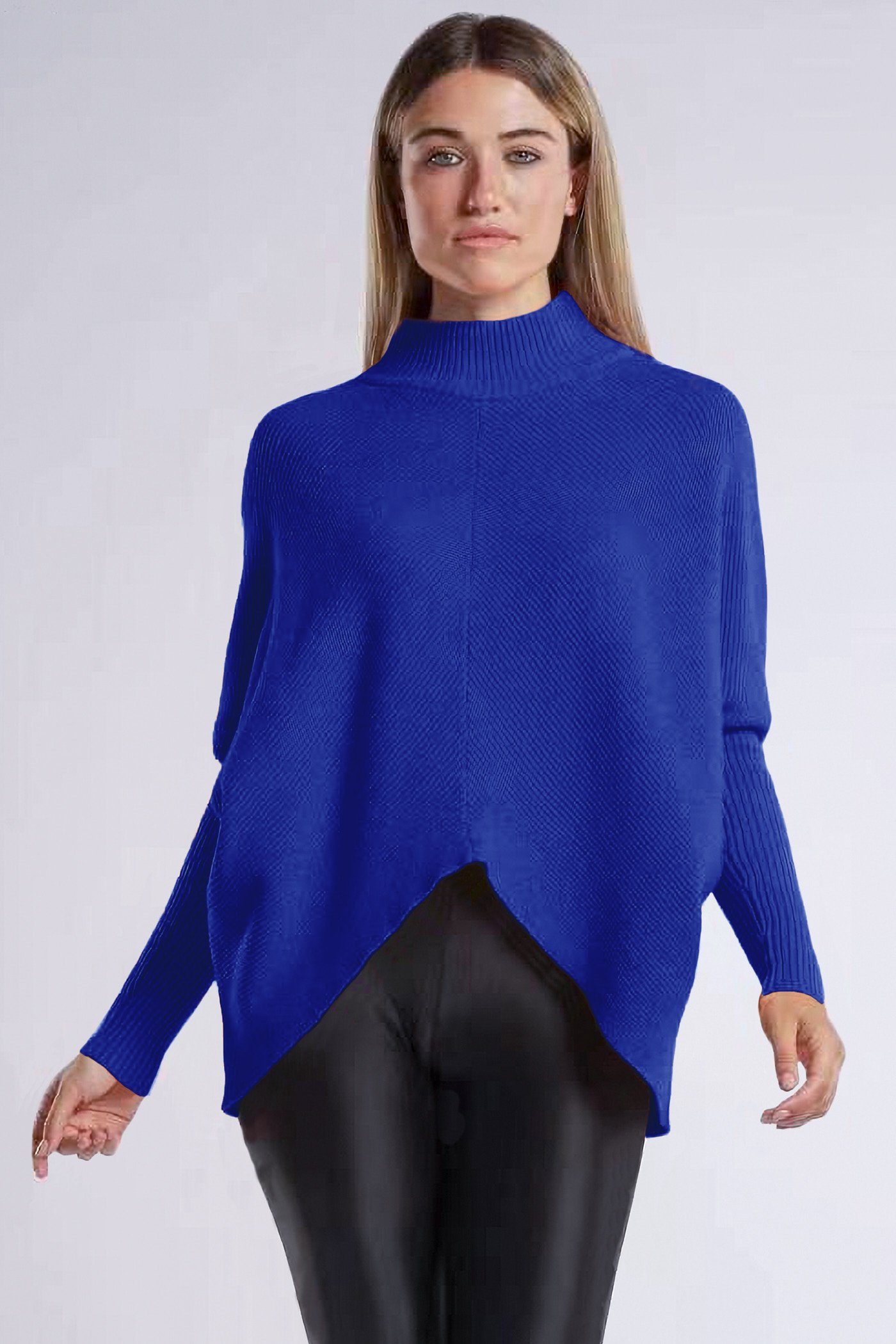 PEKIVESSA Strickpullover Oversized Rippstrick Pullover Damen Fledermausärme (1-tlg) hinten länger royalblau