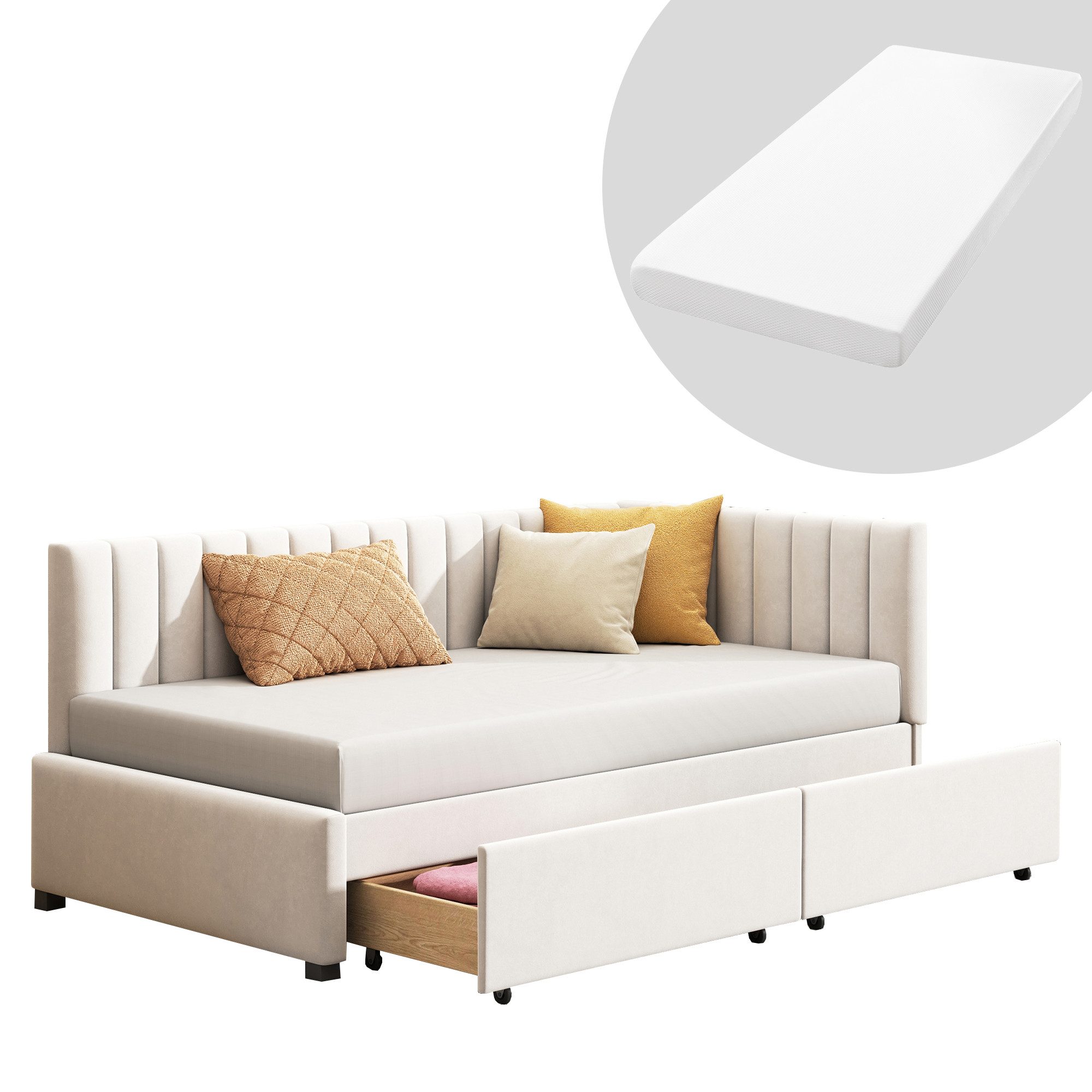 HAUSS SPOLE Schlafsofa 90x200 mit 2 Stauraumschubladen und Lattenrost Samt günstig online kaufen