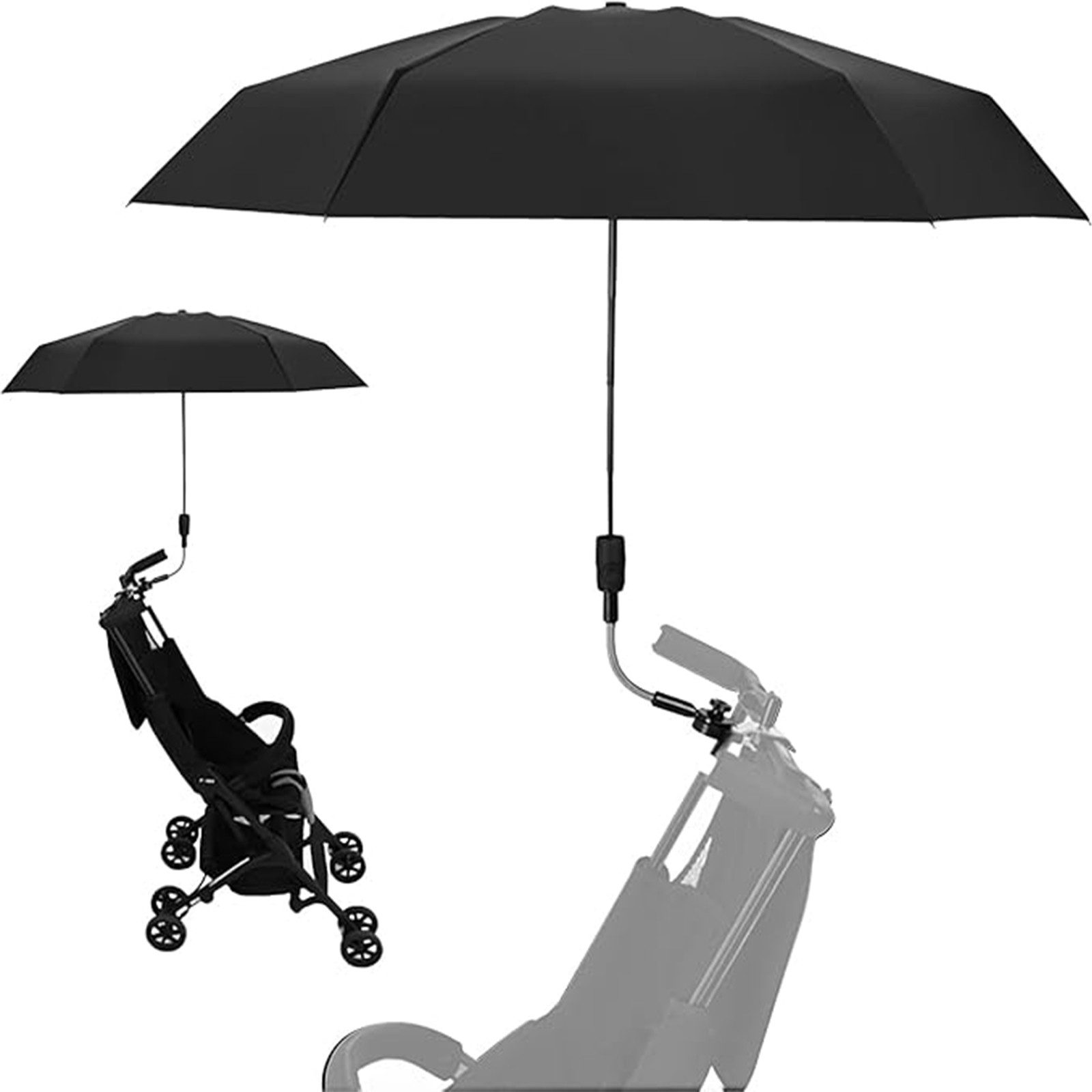 MOPUEA Kinderwagenschirm Kinderwagenschirm Kinderwagen Sonnenschirm Buggy Einstellbar Abnehmbar, 360° drehbar, UV-Schutz, Clip-Montage, flexibel, windstabil