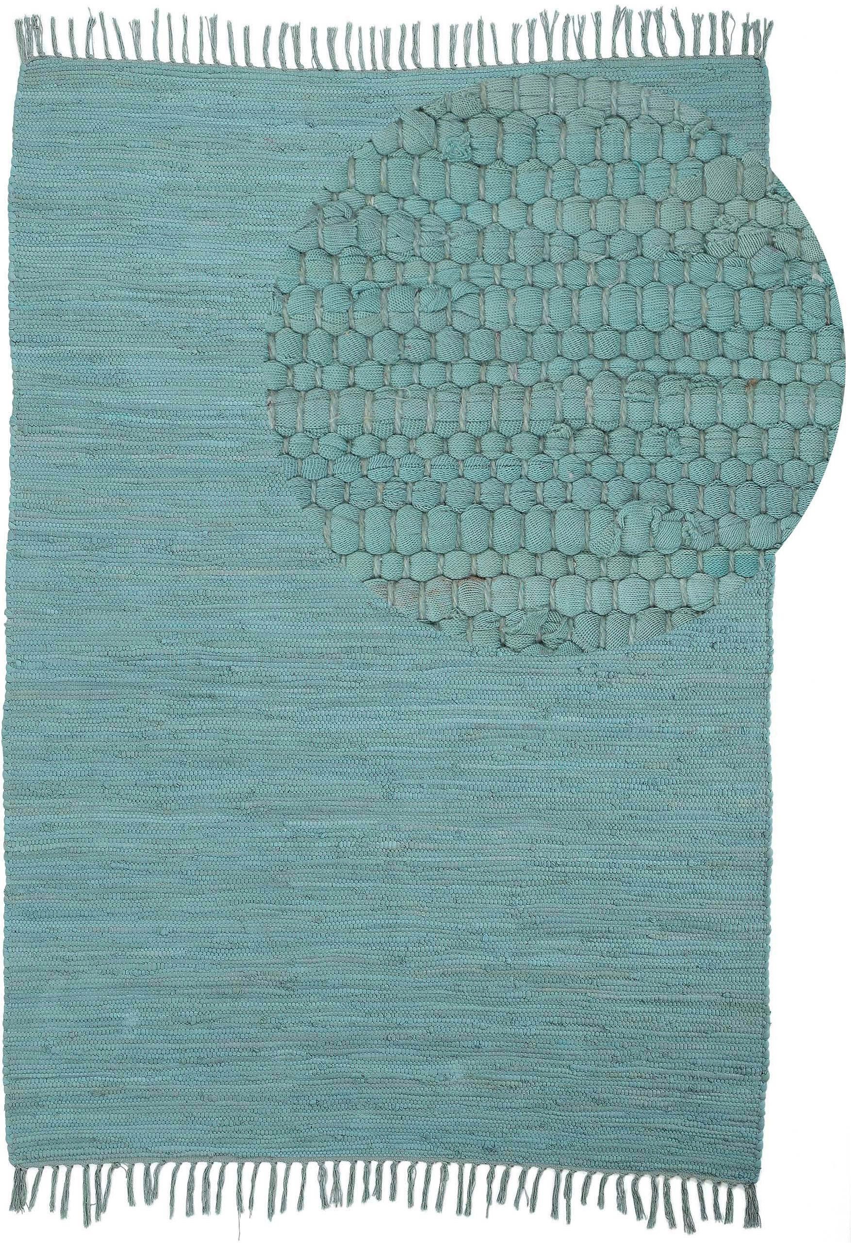 carpetfine Teppich Kelim Chindi uni, auch als Läufer, rechteckig, Höhe: 5 mm, Wendeteppich, reine Baumwolle, handgewebt, Uni-Farben, mit Fransen