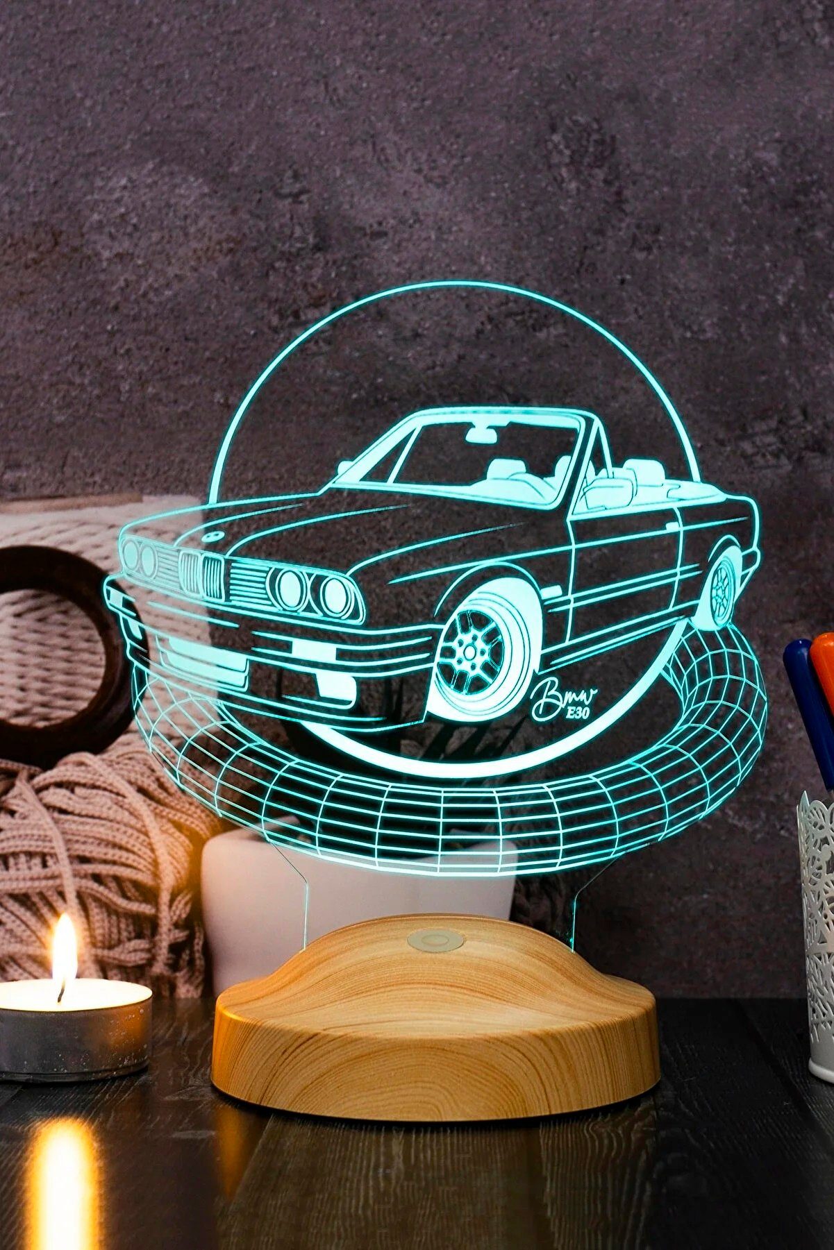 Geschenkelampe LED Nachttischlampe Klassische Automobile Nachttischlampe 3D Licht mit Gravur für AutoFans, Leuchte 7 Farben fest integriert, Geschenk für Männer – Bild 3 von 5