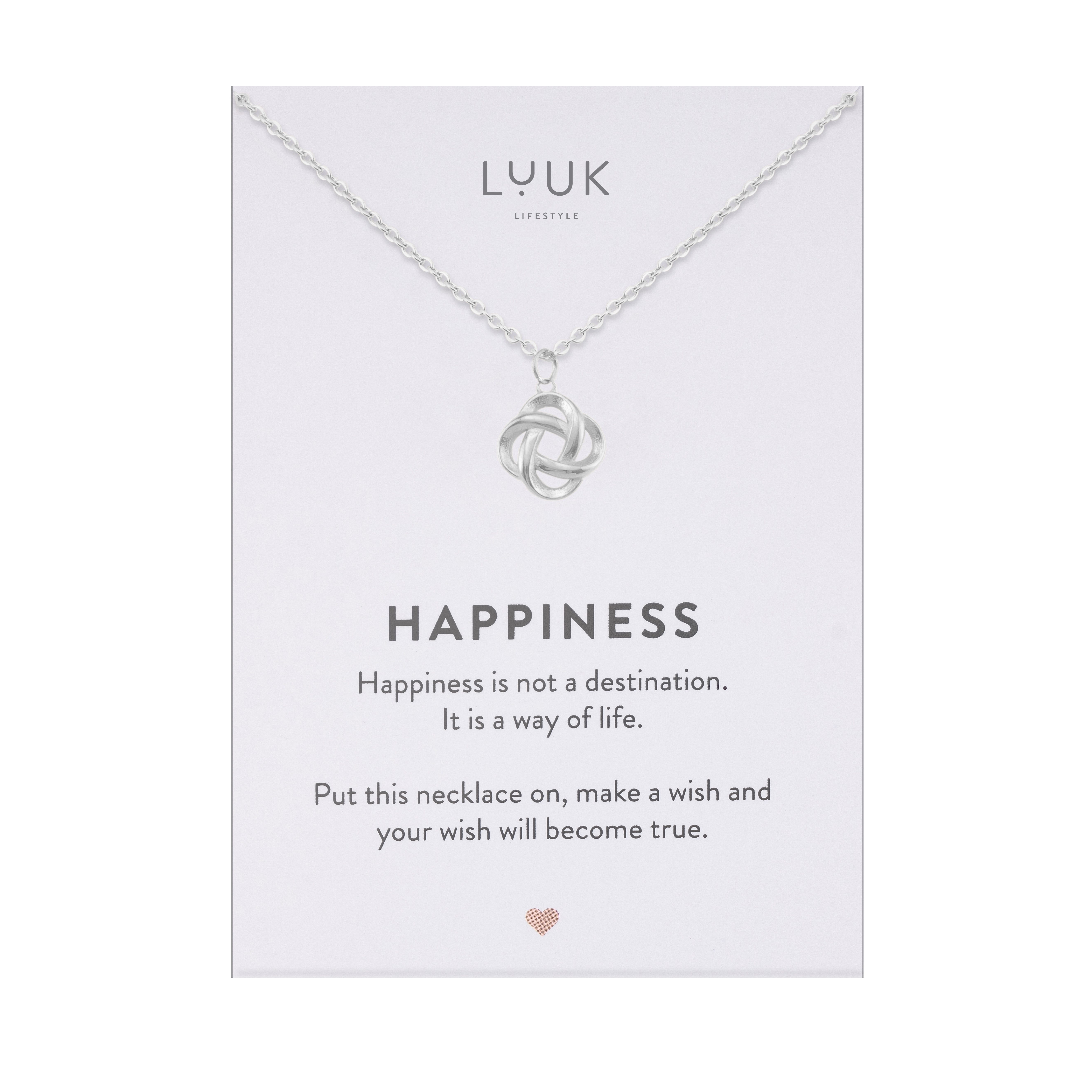 LUUK LIFESTYLE Kette mit Anhänger Verschlungener Knoten, und HAPPINESS Spruchkarte, feminin & elegant