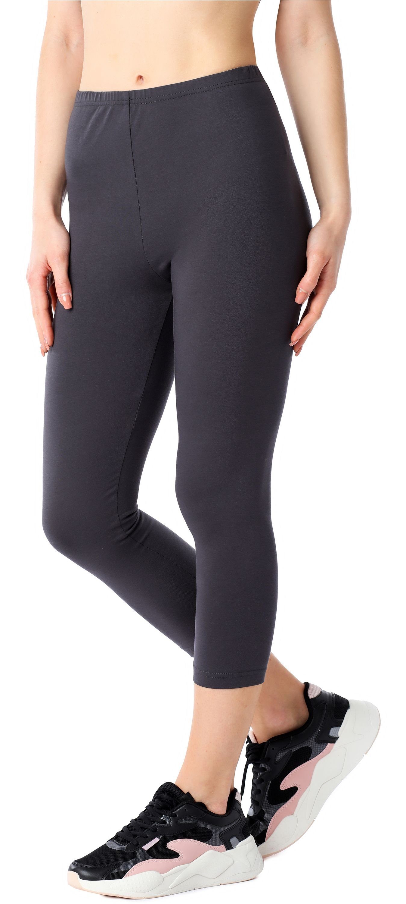 3/4 Damen elastischer Leggings BLV50-184 Bio-Baumwolle Graphite Bund (1-tlg) Bellivalini aus Capri Leggings
