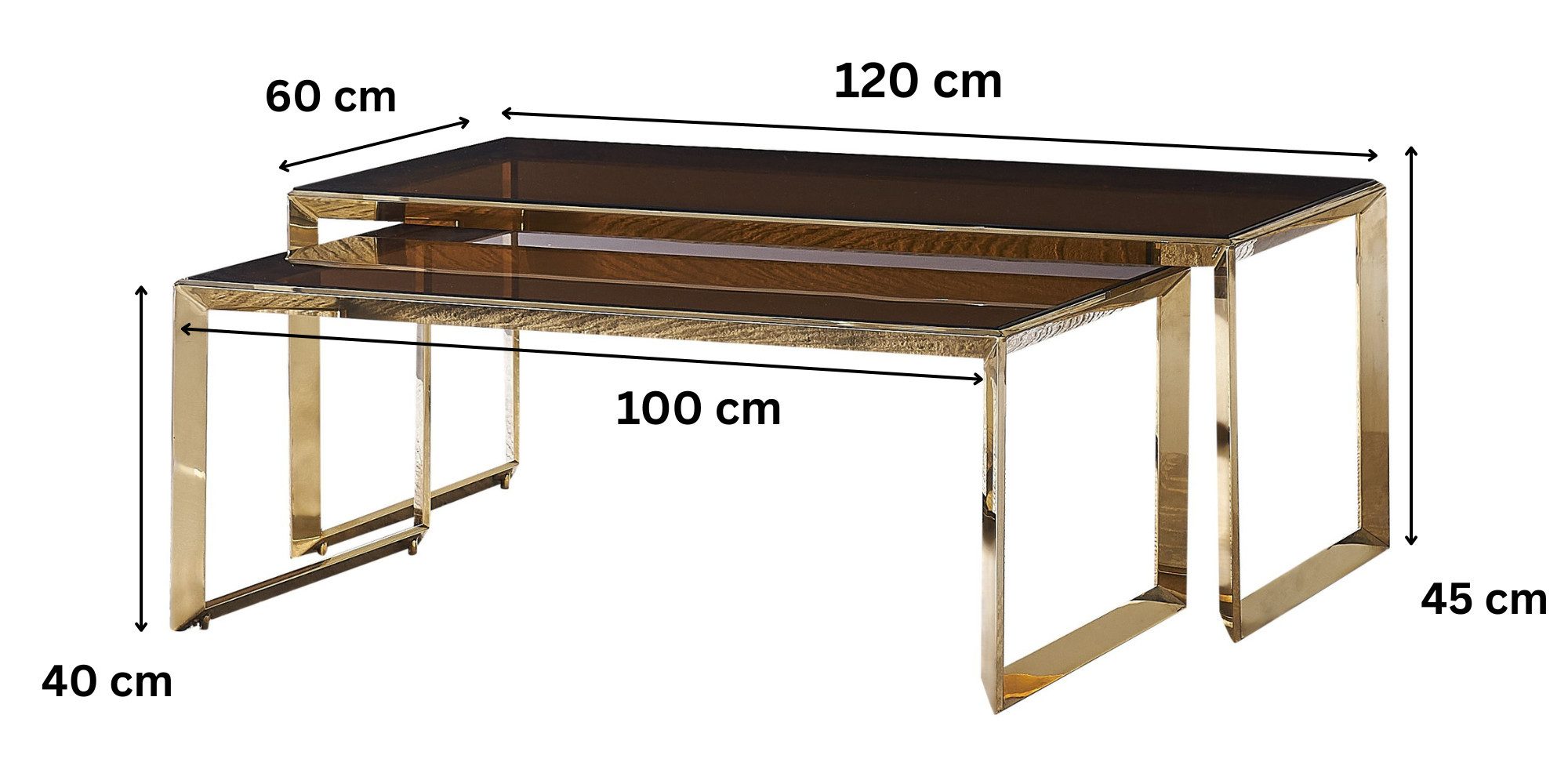 alesvelt Couchtisch Beistelltisch Couchtisch 2er Set aus braunem gehärtetem Glas