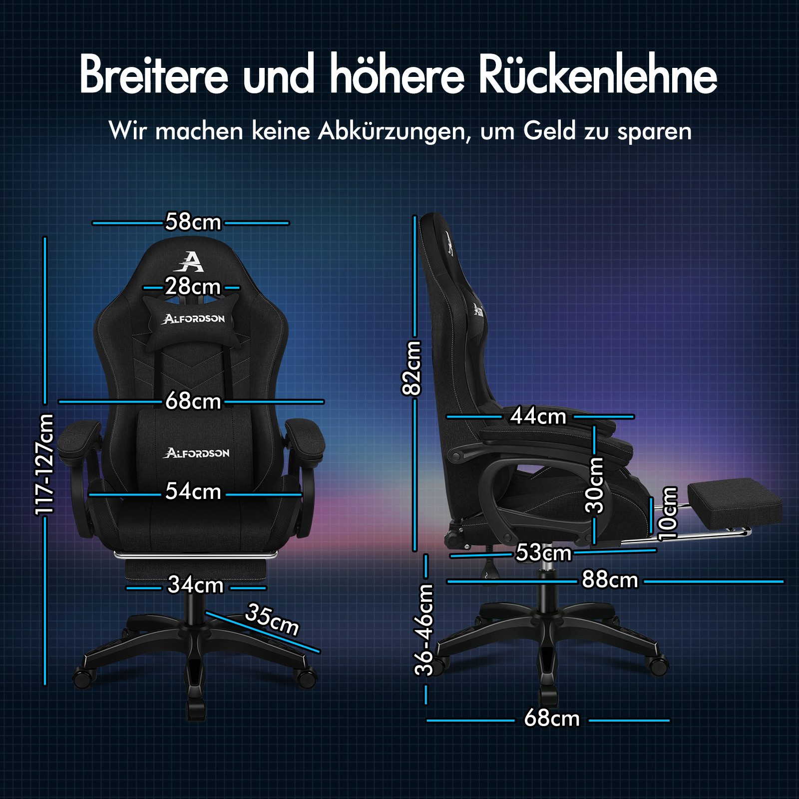 ALFORDSON Gaming-Stuhl mit 8-Punkt-Massagefunktion, mit RGB-Beleuchtung, mi günstig online kaufen