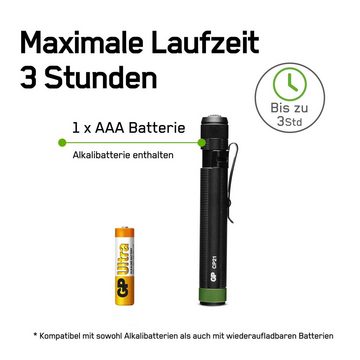 GP Batteries Taschenlampe CP21, 20 Lumen, inkl. 1x AAA Batterie, Metallgehäuse, IPX4,Leuchtweite 25m