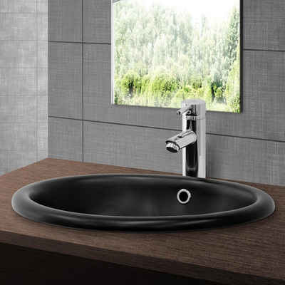 LuxeBath Waschbecken Aufsatzwaschbecken aus Keramik für Badezimmer/Gäste-WC, Handwaschbecken Oval 49x40,5x19,5 cm Schwarz