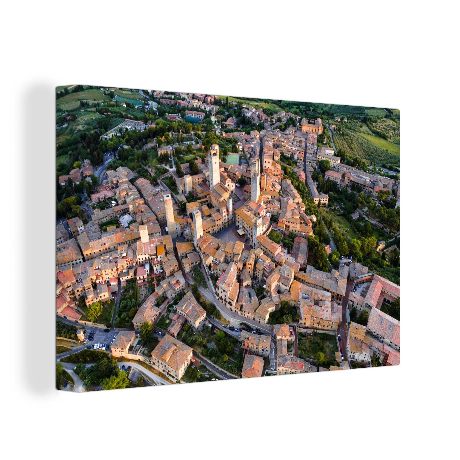 St), (1 cm OneMillionCanvasses® 30x20 Stadt Leinwandbild toskanischen Sonnenaufgang ummauerten Wandbild in Leinwandbilder, Aufhängefertig, über der Wanddeko, Italien,