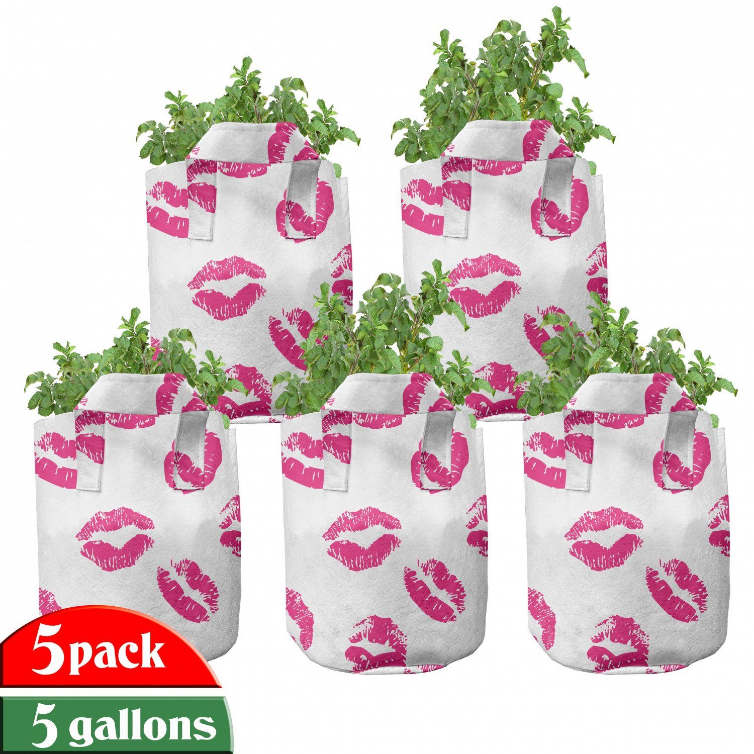 Abakuhaus Pflanzkübel hochleistungsfähig Stofftöpfe mit Griffen für Pflanzen, Kuss Vibrierende farbige Lippenstift