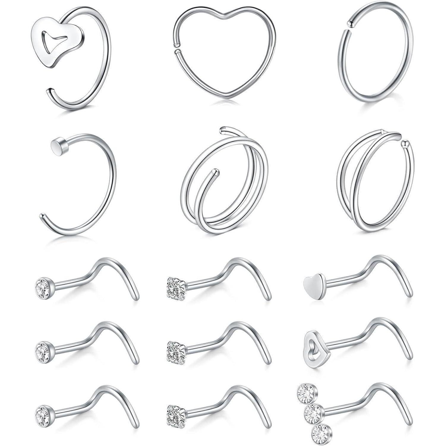 MODRSA Nasenpiercing-Set Nasenstecker Set Chirurgenstahl 20gauge Nasenring Schraube Nase Stud