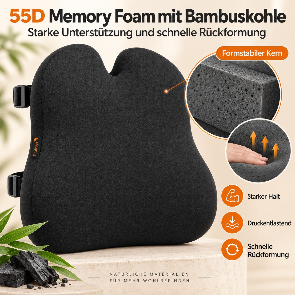 ProtoArc Sitzkissen Ergonomisches Sitzkissen, 10 cm Memory Foam für Büro & Auto, Lendenkissen Memory Foam ergonomisch für Büro & Auto – Bild 4 von 5