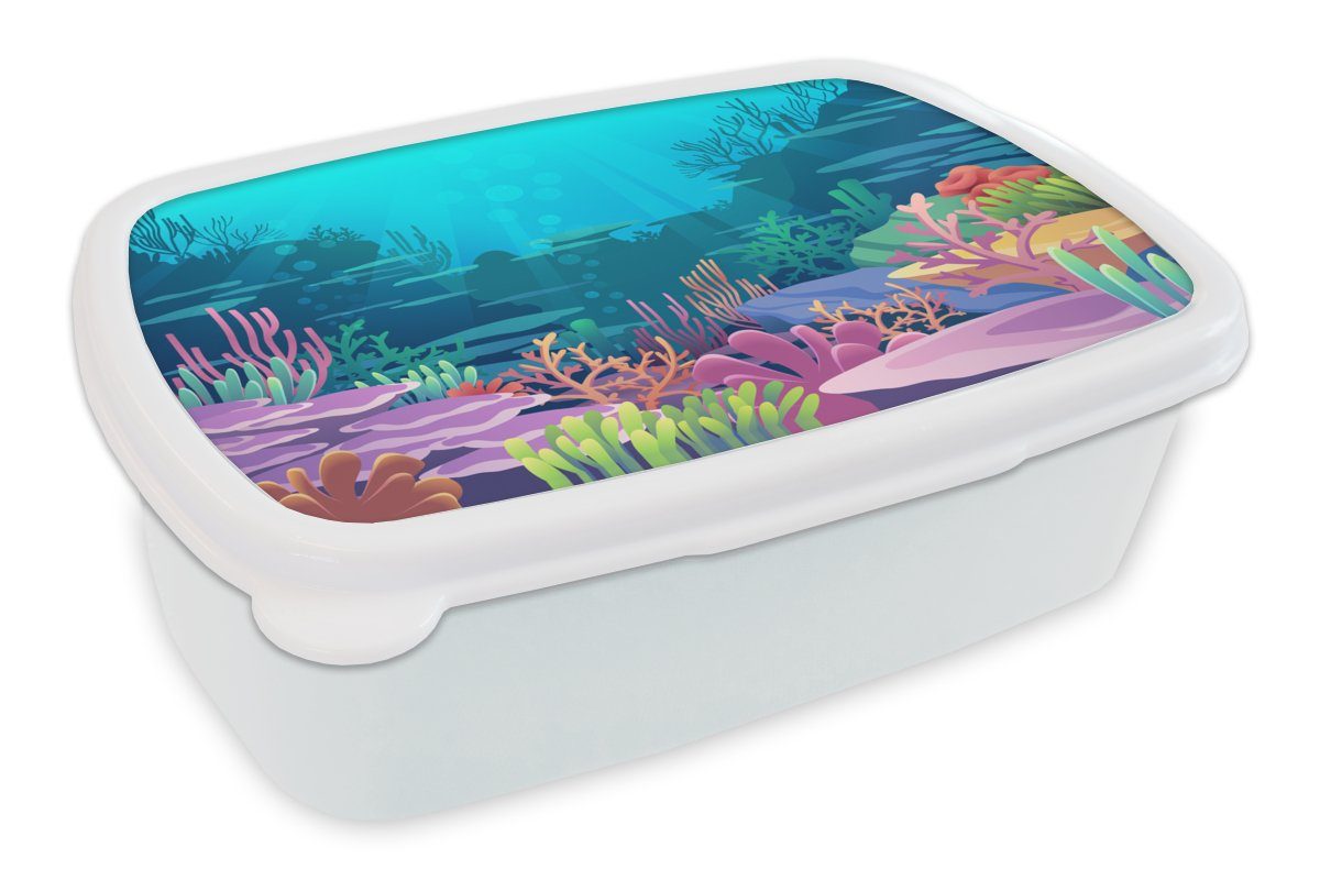 MuchoWow Lunchbox Meer - Korallen - Unterwasserwelt - Illustration, Kunststoff, (2-tlg), Brotbox für Kinder und Erwachsene, Brotdose, für Jungs und Mädchen weiß