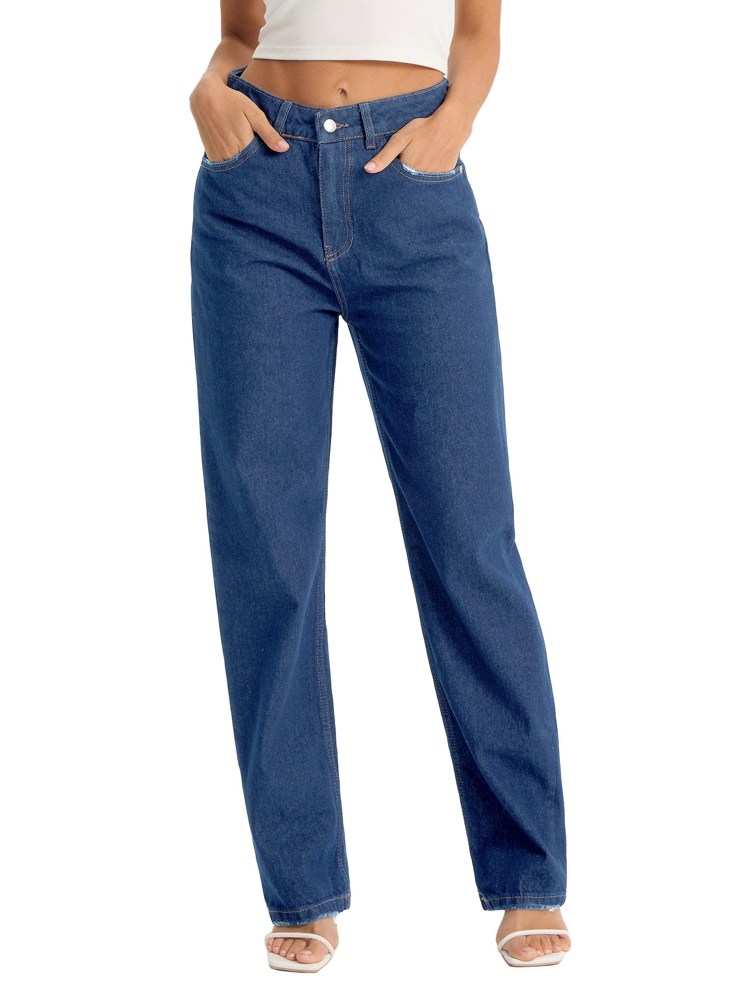 Imily Bela Gerade Jeans Damen Straight Fit Jeans mit klassischem 5-Pocket-Design (Packung, 1-tlg., 1per-Pack) mit Baumwolle