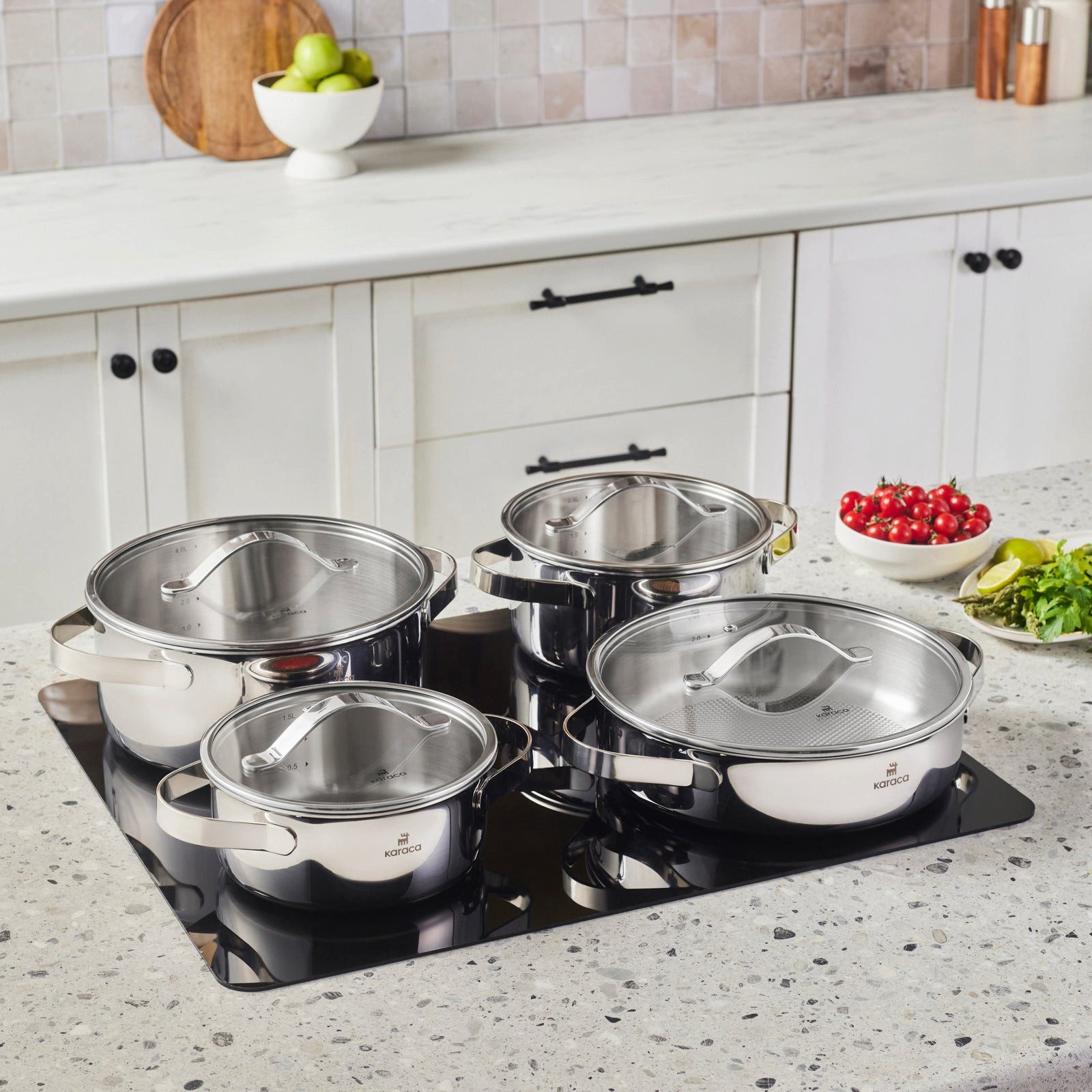 Karaca Topf-Set Karaca 3 Ply Culinara 8 Teilig Kochgeschirr Set, Edelstahl