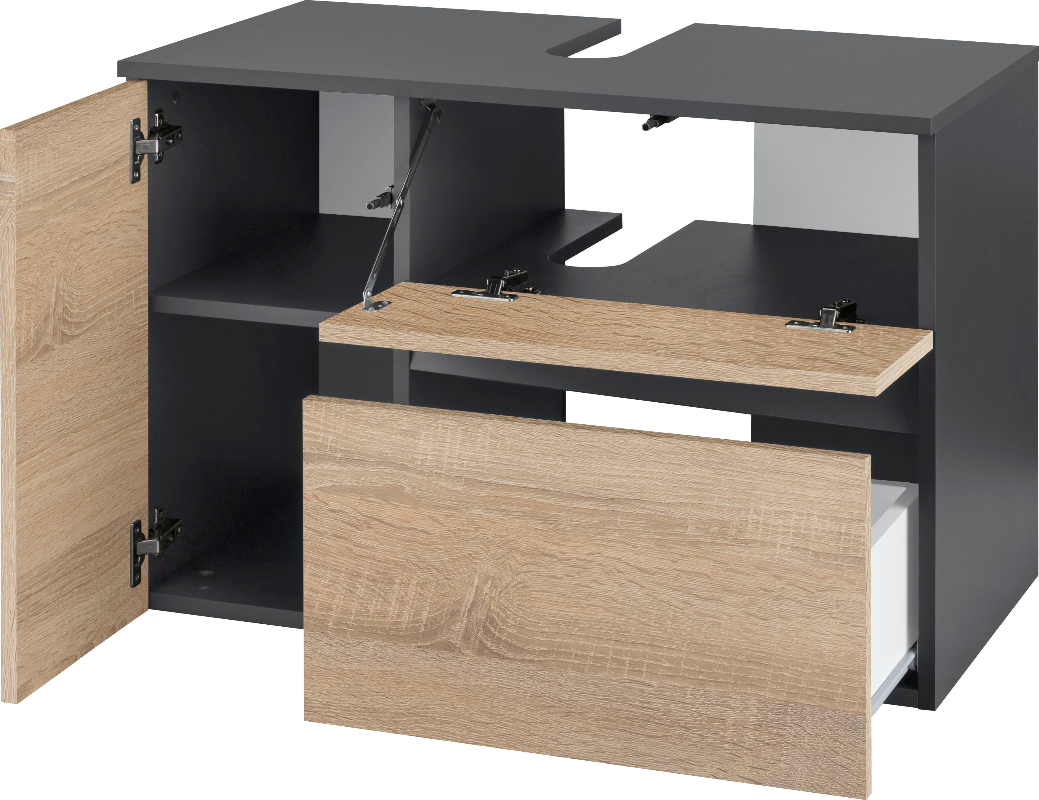 Home affaire Waschbeckenunterschrank Wisla für Wandmontage, Siphonausschnitt, Push-to-open-Funktion, Breite 80 cm