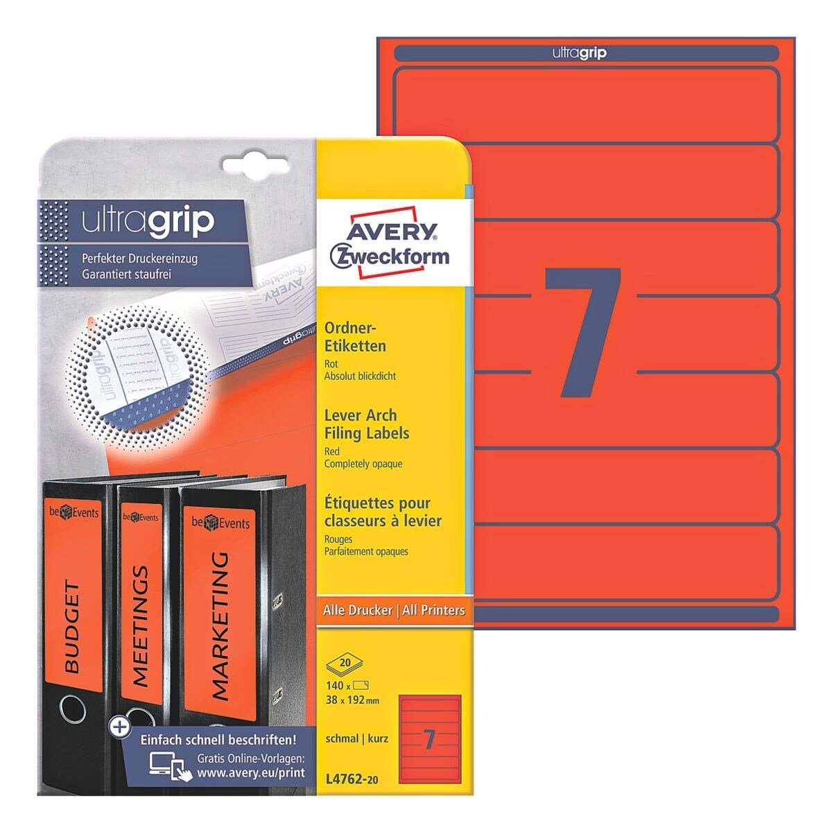Avery Zweckform Etiketten, 140 Stück, kurz/schmal (38x192 mm), selbstklebend, blickdicht