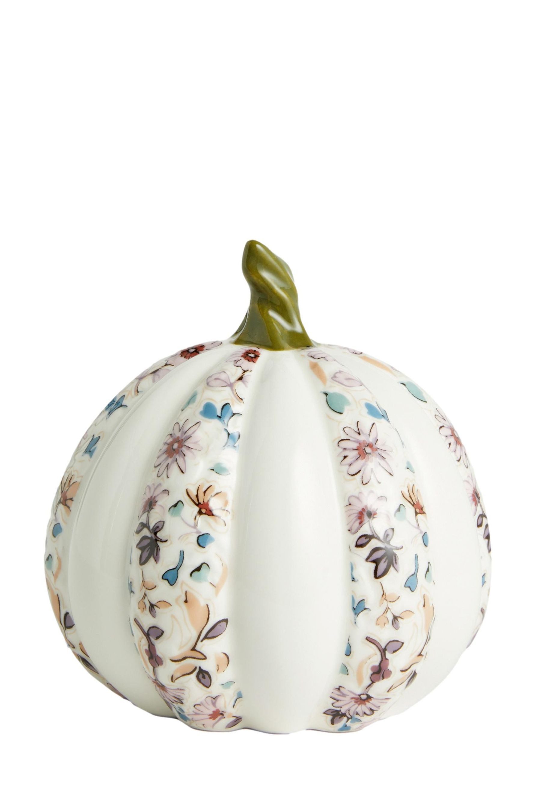 Dekoobjekt Dekokürbis aus Keramik mit Blumenprägung