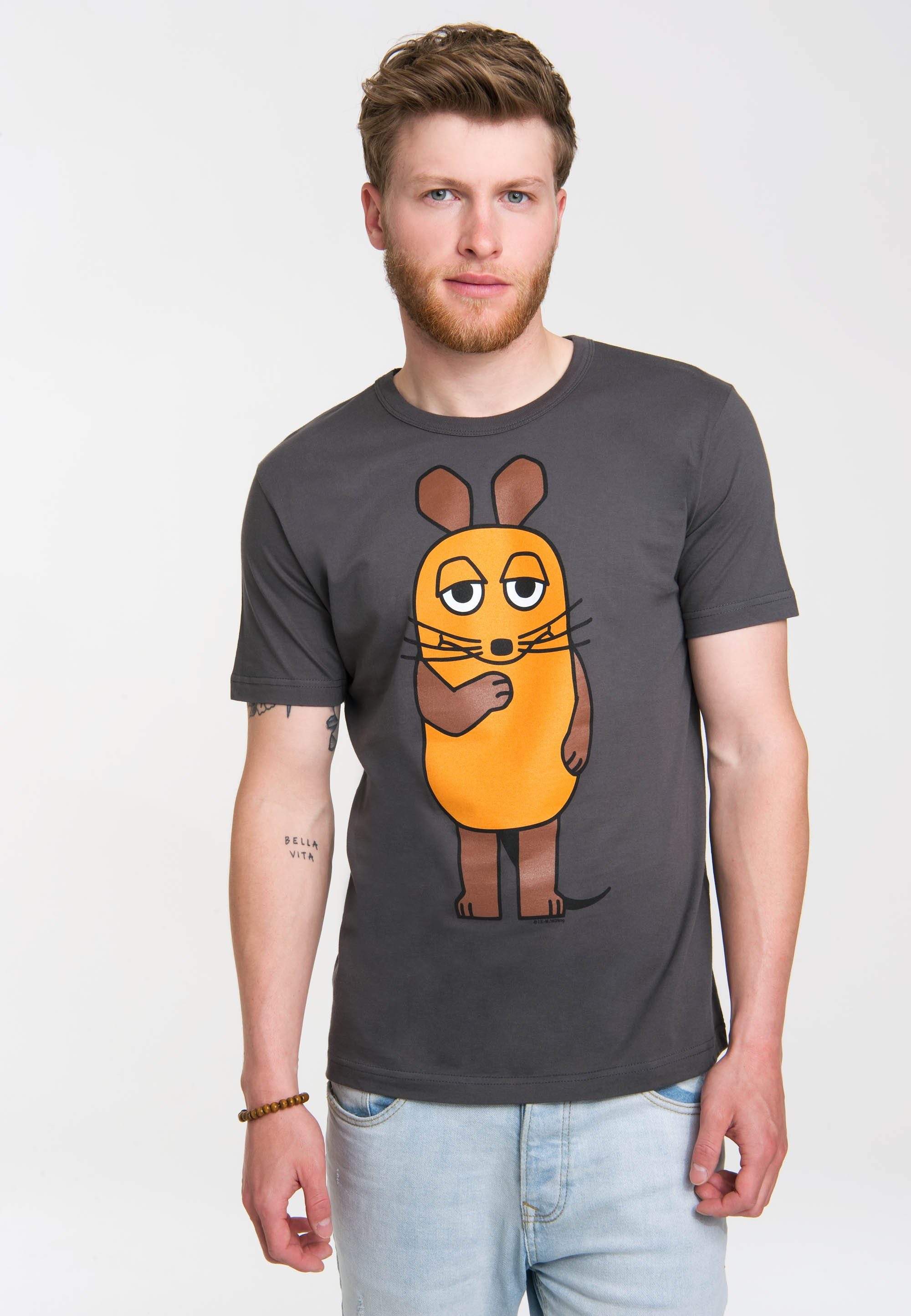 LOGOSHIRT T-Shirt Die Sendung mit der Maus - Maus mit Die Sendung mit der Maus-Print grau