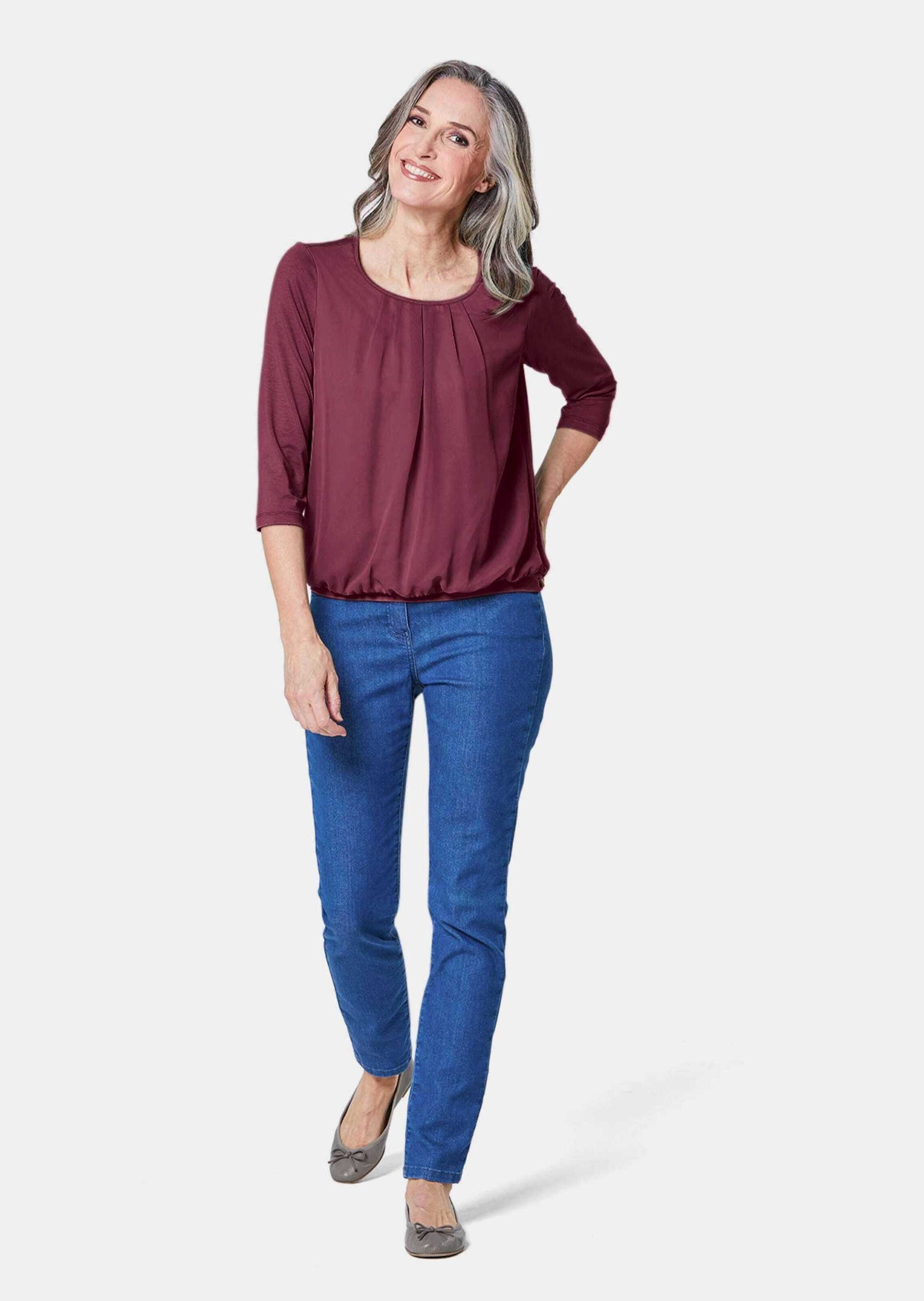 GOLDNER Shirtbluse Chiffon-Shirt mit 3/4-Arm, Rundhals Damen Sommerbluse, H günstig online kaufen