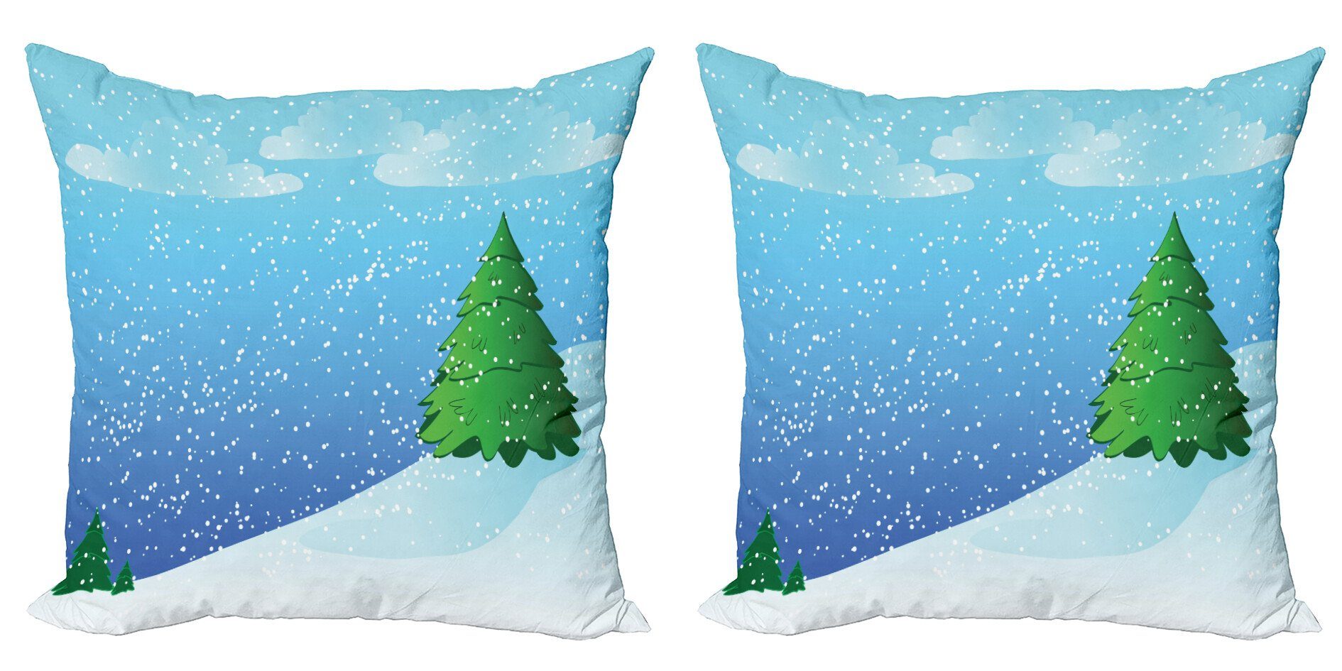 Stück), Snowy-Bäume Digitaldruck, Gießen Schnee Bäume auf Abakuhaus Kissenbezüge Doppelseitiger Modern Accent (2