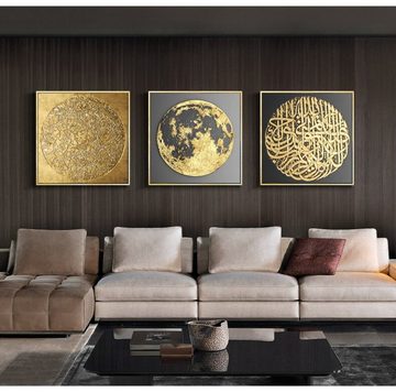 TPFLiving Kunstdruck (OHNE RAHMEN) Poster - Leinwand - Wandbild, Nordic Art - Abstrakte Quadrate - Bilder Wohnzimmer - (15 Motive in 4 verschiedenen Größen zur Auswahl), Farben: Schwarz und Gold - Größe: 50x50cm