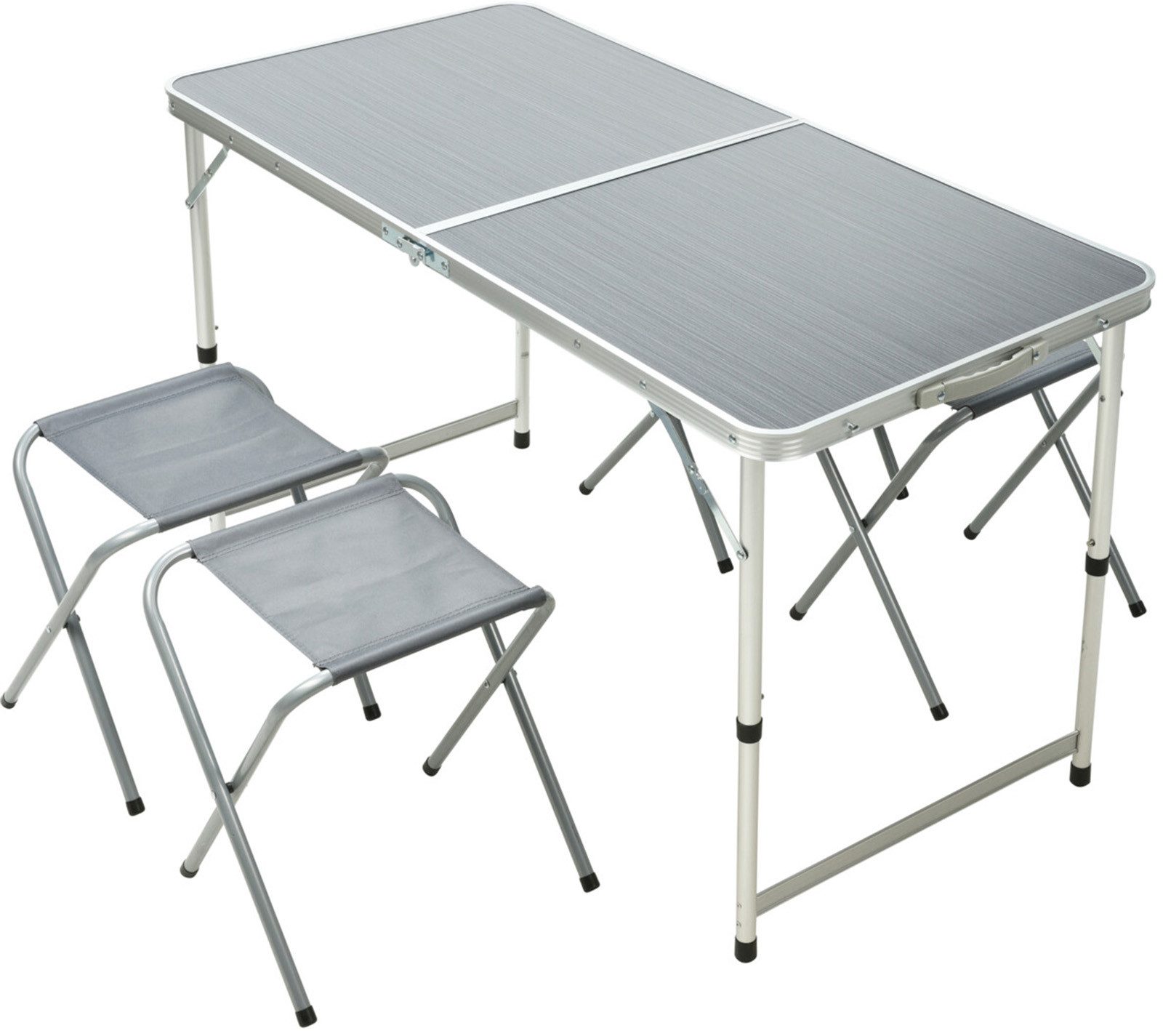 Koopman Sitzgruppe Gartenmöbel Sitzgruppe Balkonmöbel 5 Tlg. Set, (Set, 5-tlg., Tisch + 4 Hocker), Silber, Aluminium, 5tlg, Tisch + 4 Hocker, Klappbar