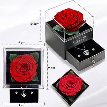 XDeer Schmuckset Ewige Rose mit Herz Halskette und Ohrringe aus 925 Sterlingsilber, Konservierte Blumen Rosenbox,Rose Geschenk für Frauen,Schmuckset