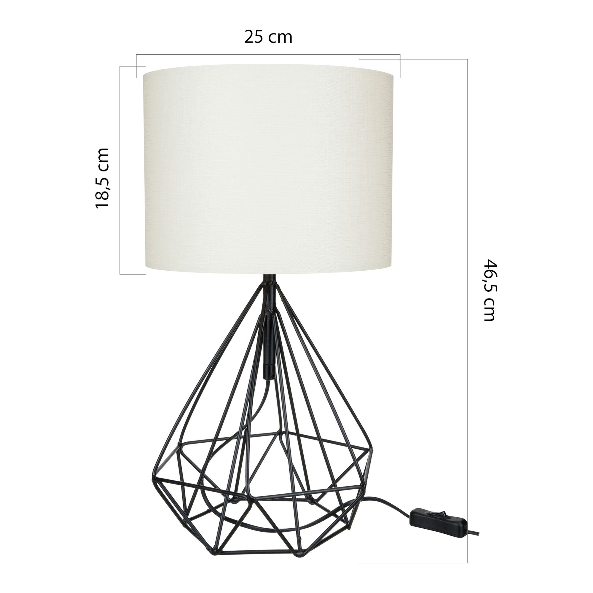 »Gloucester« ohne Leuchtmittel, Nachttischlampe aus Lampenschirm Weiß Textil lux.pro / Tischleuchte, Schwarz