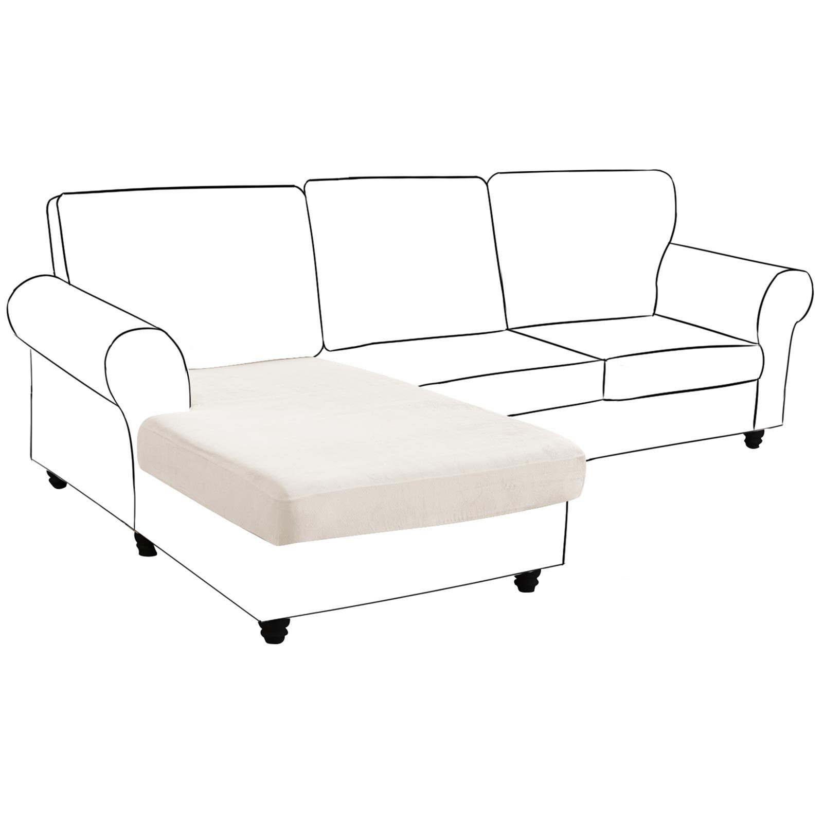 Sofahusse Samt Sofa Sitzkissenbezug Schonbezug Couchüberzug( 3-tlg. Set) , BTTO, Stretch Elastic Chaise Loung Sofahusse+Einzelner Sofahusse *2 St Elfenbein