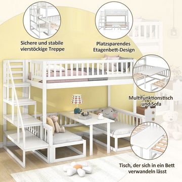 Ulife Etagenbett Kinderbett Hochbett mit Treppe, mit verstellbarem Tisch,90x200cm&120*200cm