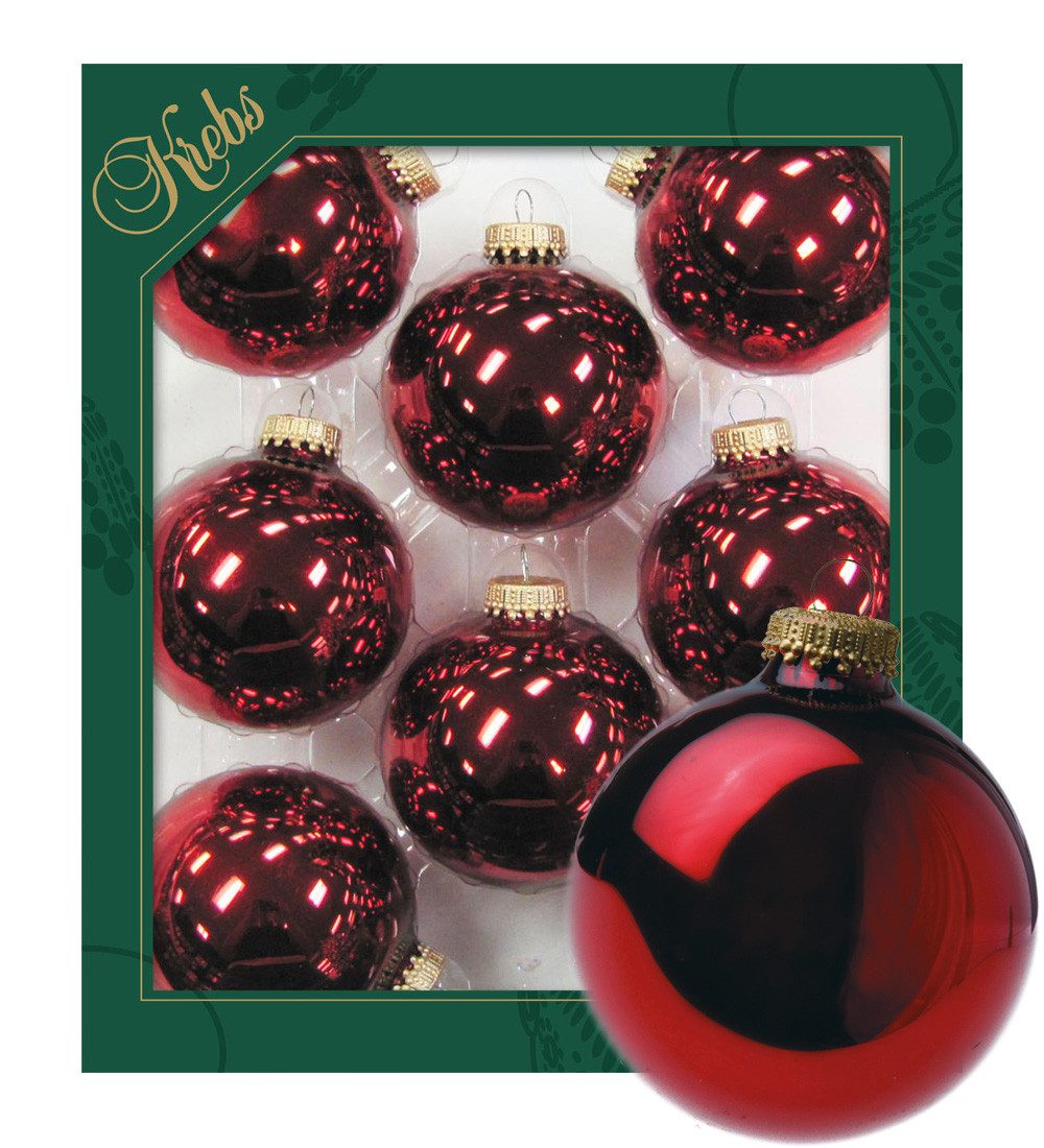 Krebs Glas Lauscha Christbaumschmuck Glaskugel Set - Rosenrot - 8 Stück je 7cm, für ein romantisches und festliches Ambiente zur Weihnachtszeit