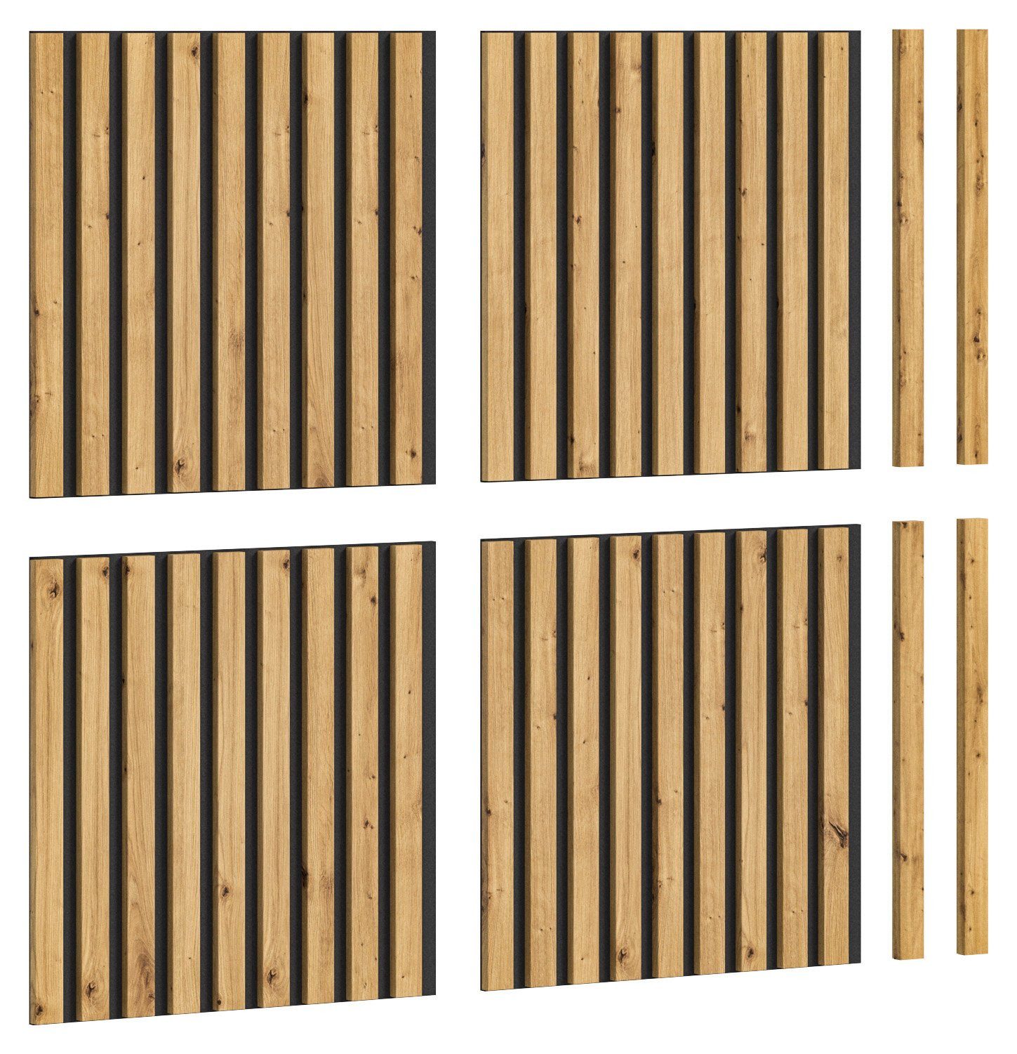 Newroom Wandpaneel Agnes, Wandpaneel Artisan Eiche Anthrazit Akustikpaneel 4er Set Lamellenwa...