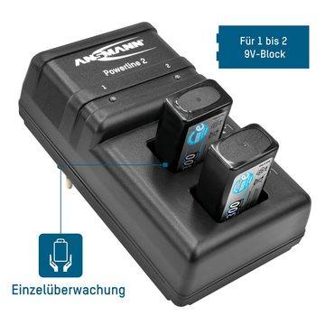 ANSMANN AG Akku Ladegerät für 1-2 NiMH 9V E-Block Akkus – Vollautomatisch Universal-Ladegerät