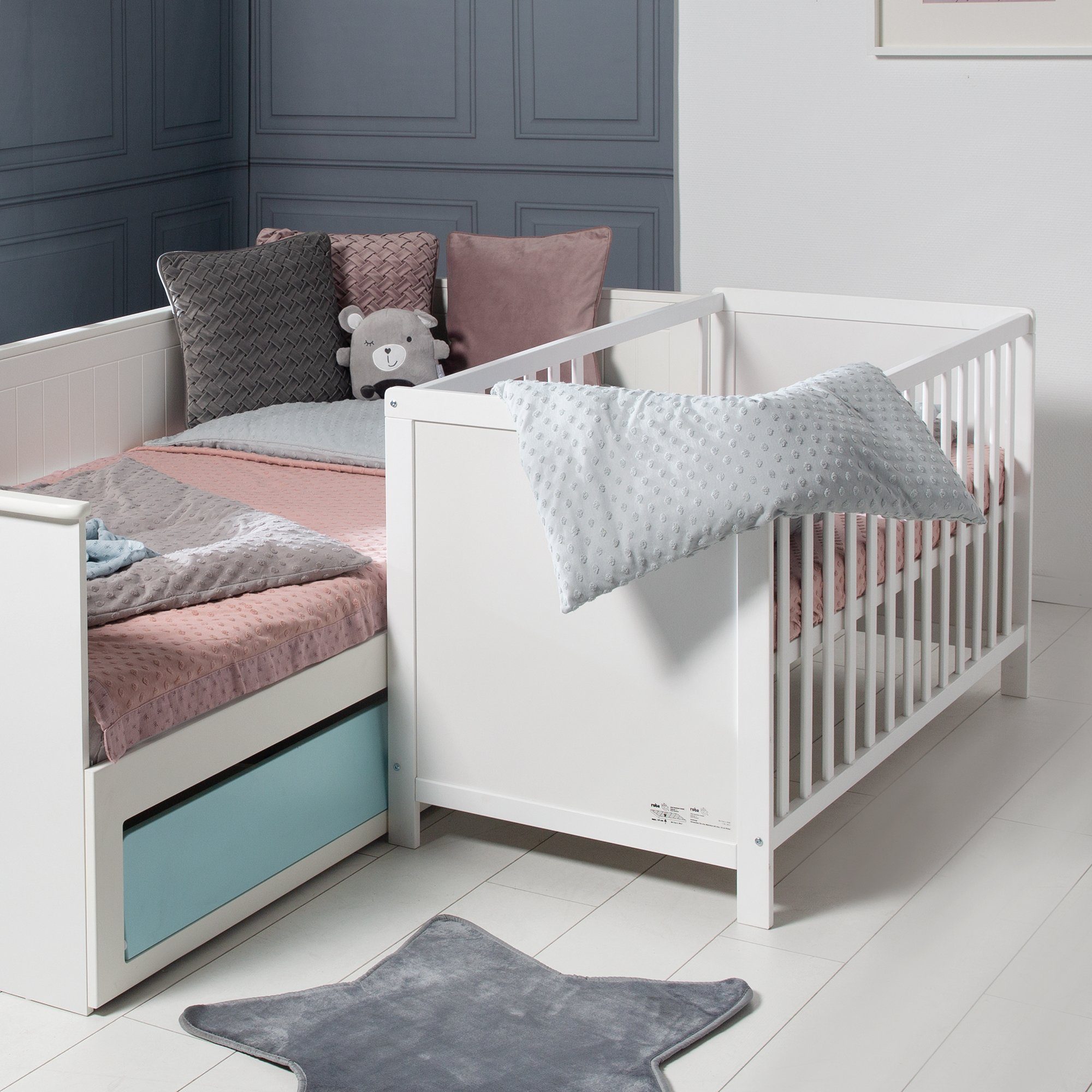 roba® Babymöbel-Set Hamburg 2-teilig, (2-tlg), Beistellbett & schmale Wickelkommode