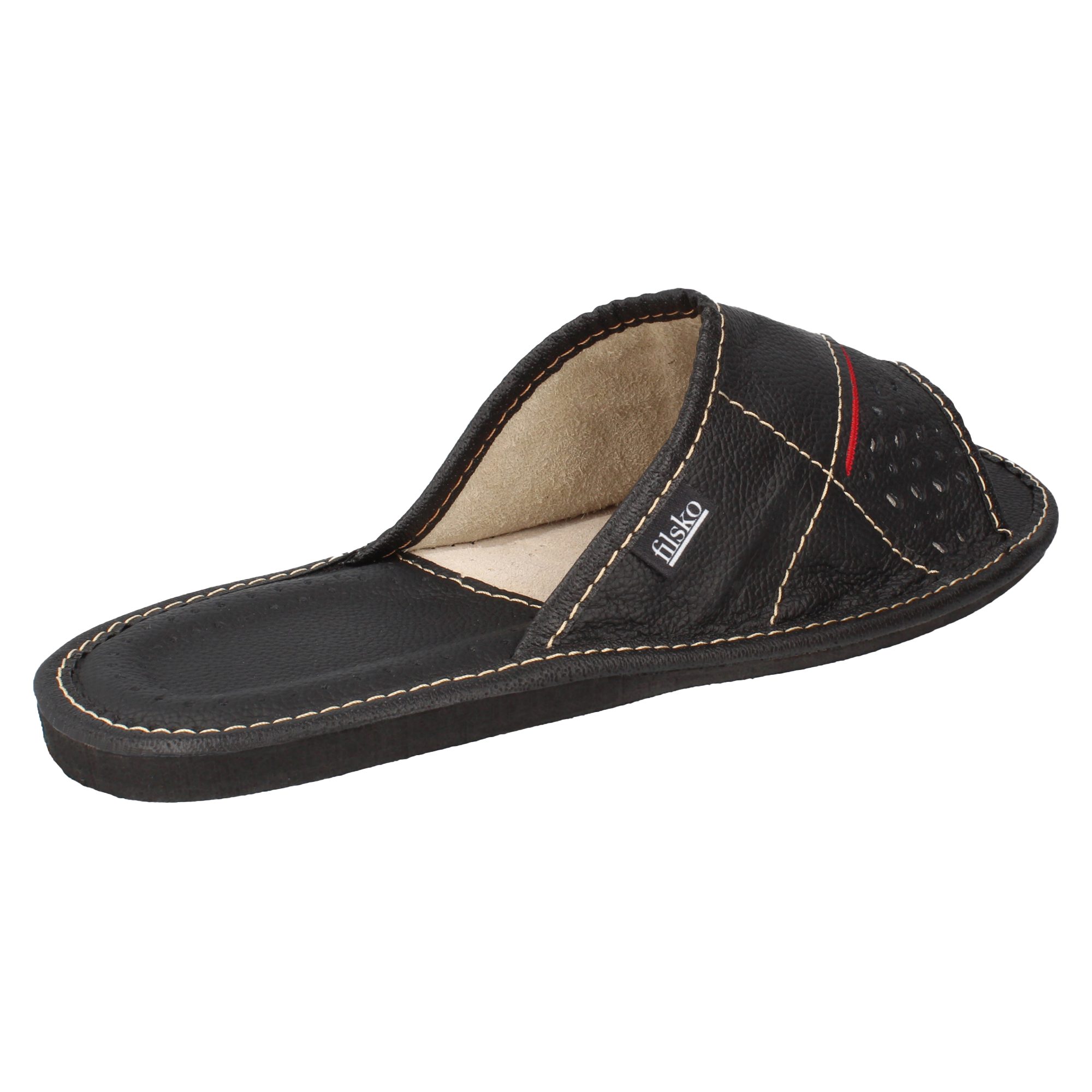 filsko Levice Herren Hausschuh Open-Toe, Slip-On, offene Hausschuhe, Pantoletten, Leder Hausschuhe