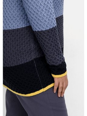 Sheego V-Ausschnitt-Pullover Große Größen im Wabenstrickmuster, mit Blockstreifen