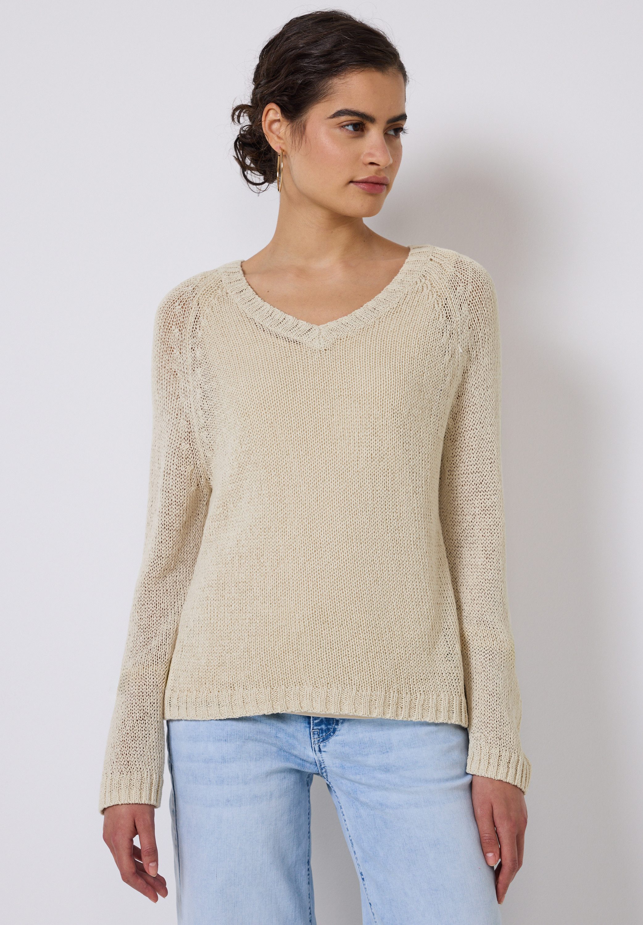 STREET ONE STUDIO V-Ausschnitt-Pullover mit grober günstig online kaufen