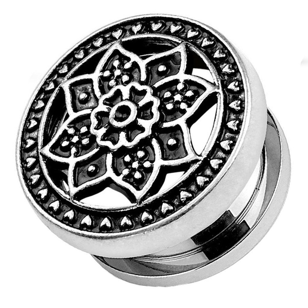 Plug Piercing mit Lotusblüte aus Edelstahl Silber