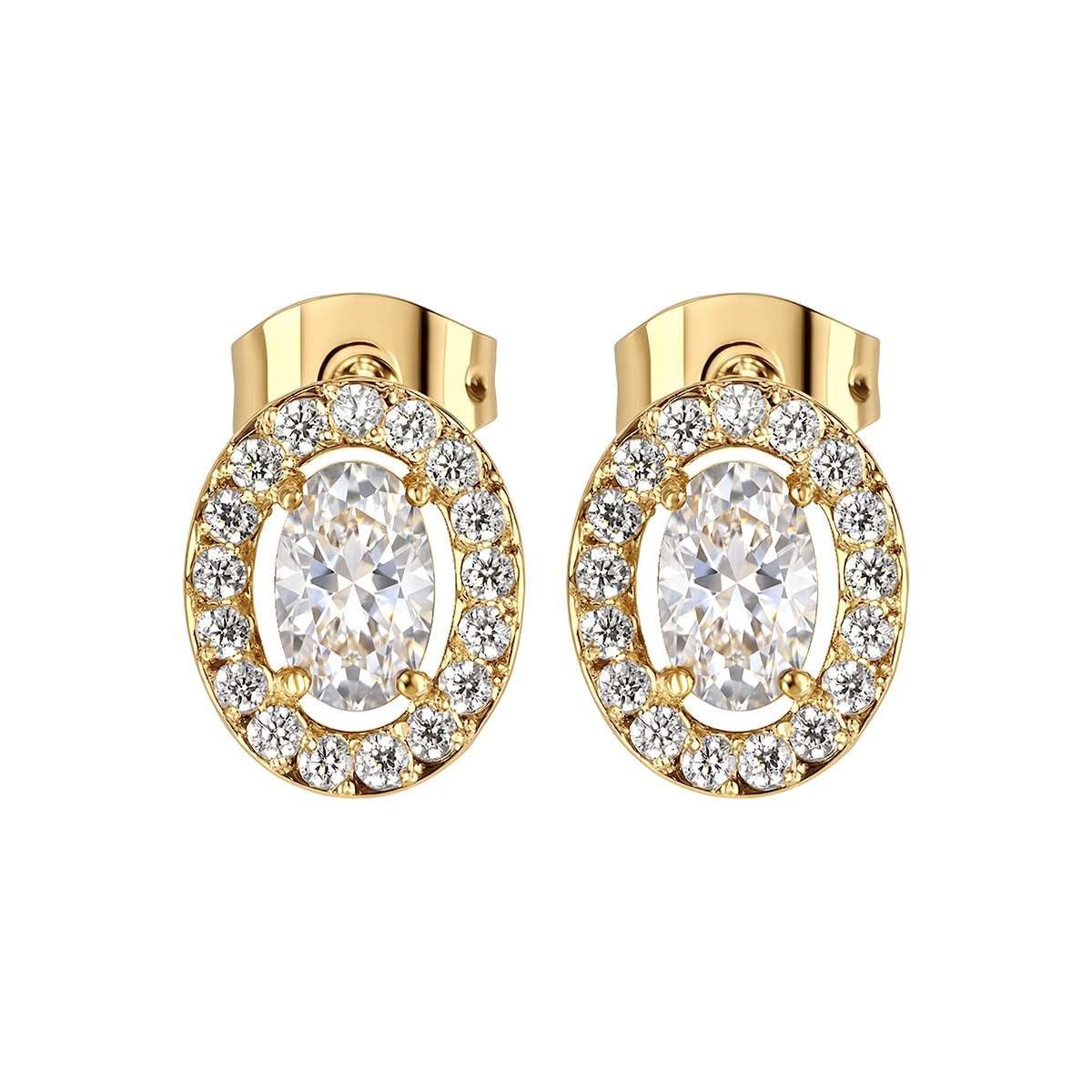 Jacques Lemans Paar Ohrstecker S-O246B, für Damen Edelstahl vergoldet mit Zirkonia