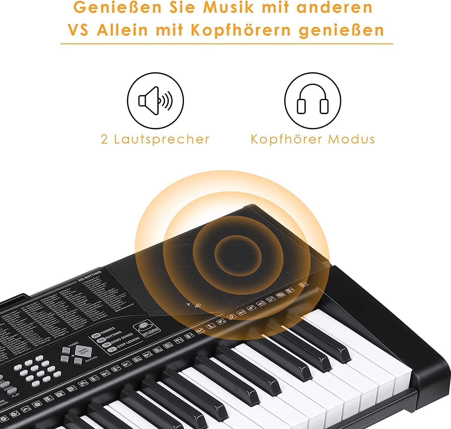 TLGREEN Digitalpiano Keyboard Piano 61 Tasten (Einsteiger E-Piano mit LCD-Display, 500 Klänge, Lernfunktion, MIDI & USB-Anschluss), 61-Tasten E-Keyboard für Kinder und Erwachsene