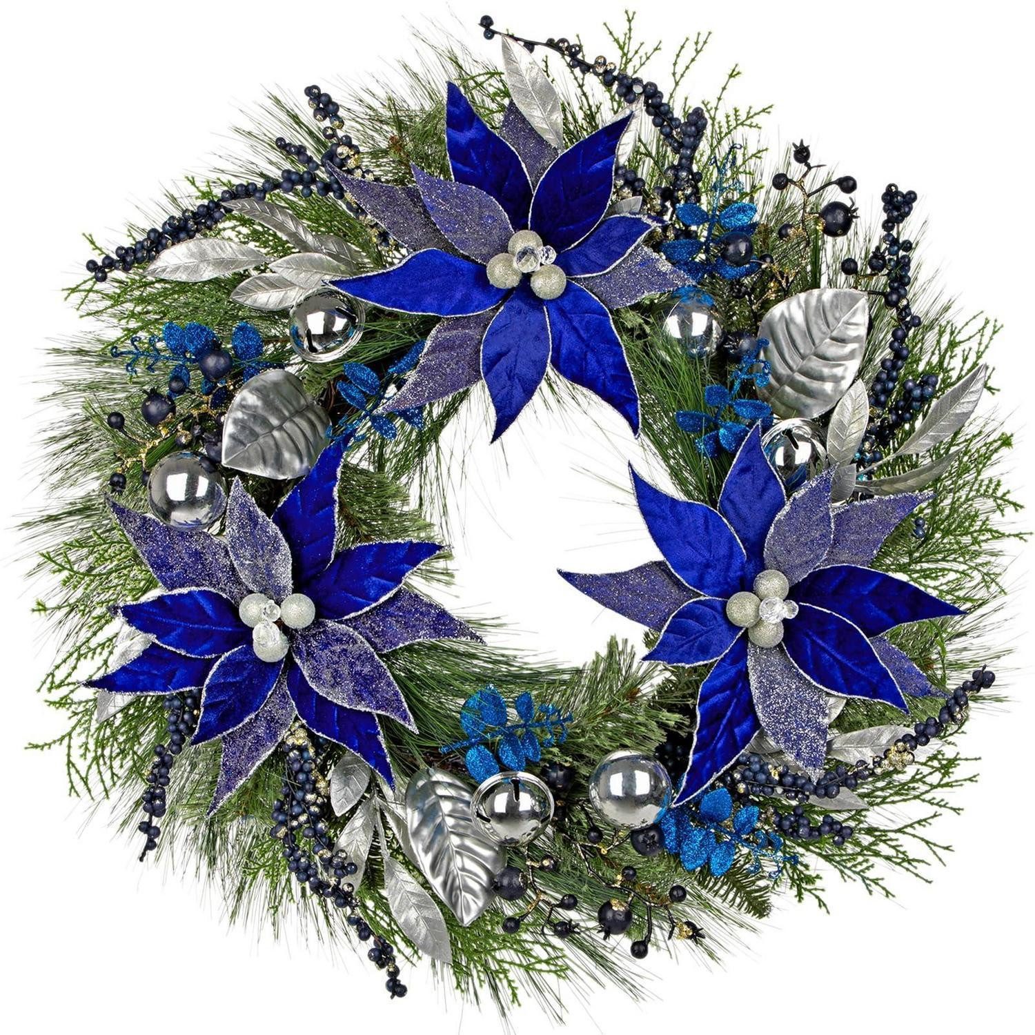 LuxusKollektion Adventskranz Türkranz Künstlich 60cm Weihnachtsdeko Blau Zapfen Sterne
